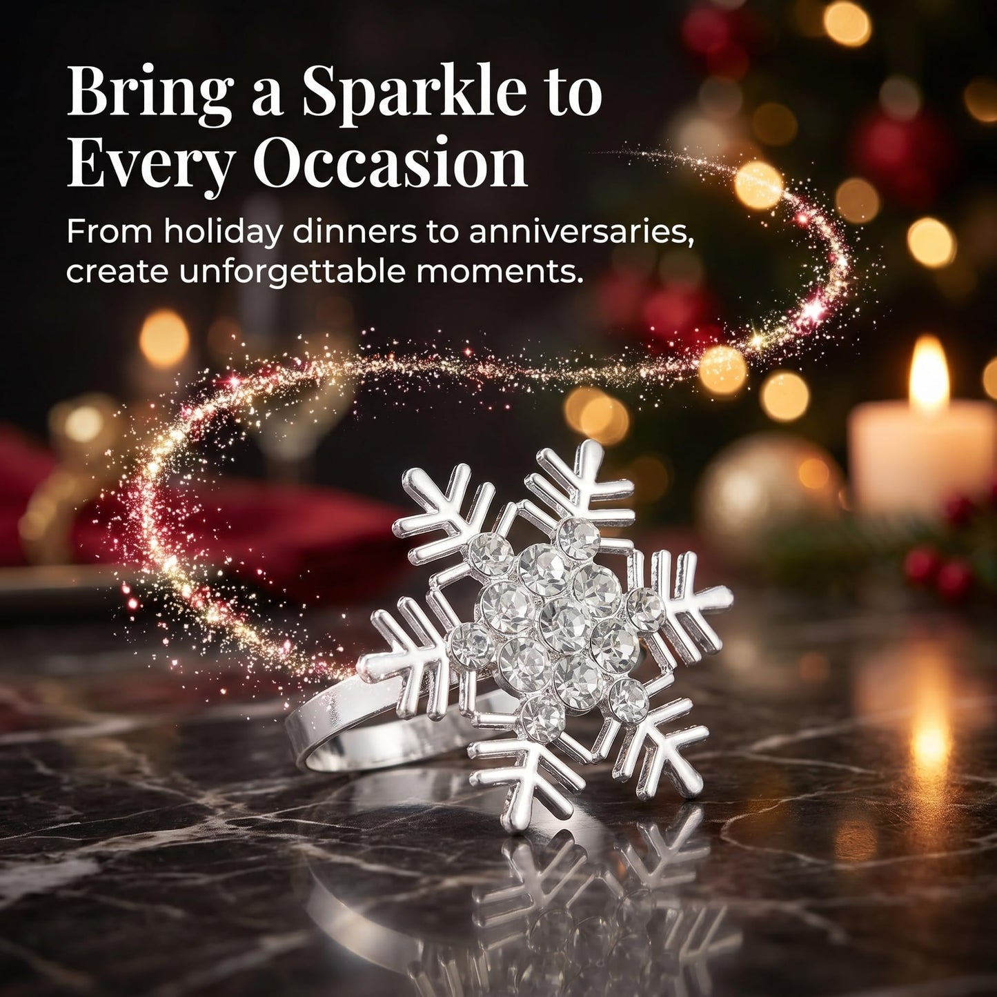 Christmas Napkin Rings Set of 8, Snowflake Metal Napkin Ring Holders, Silver Napkin Buckles for Christmas Table Decor, Holiday Party Dinner Wedding Banquet Table Settings Accessories