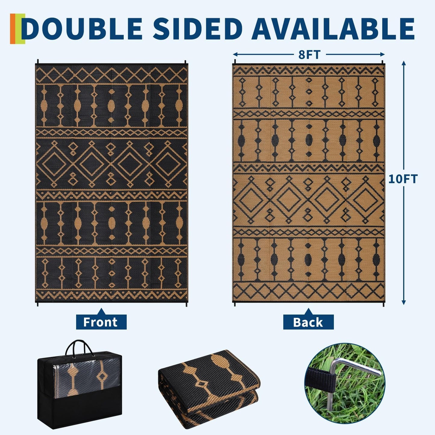 Jojoka Outdoor Waterproof Plastic Straw Rug, Large Reversible Portable Floor Mat, Outside Carpet for Patio, Balcony, Deck, Porch, Backyard, RV Travel & Camping