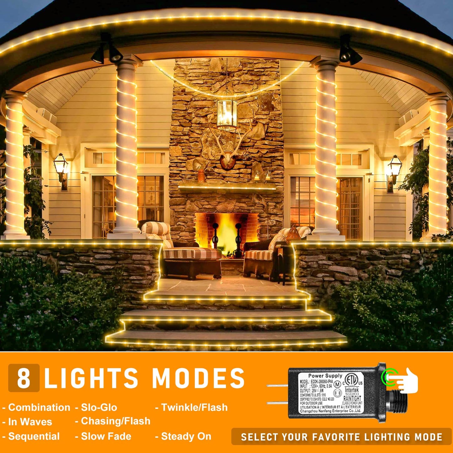 66FT 200 LED Rope Lights for Outside, Plug in Rope Lights Outdoor Waterproof with 8 Modes, Connectable Flexible Clear Tube Lights for Indoor Bedroom Patio Pool Camping Party Decorations, Warm White