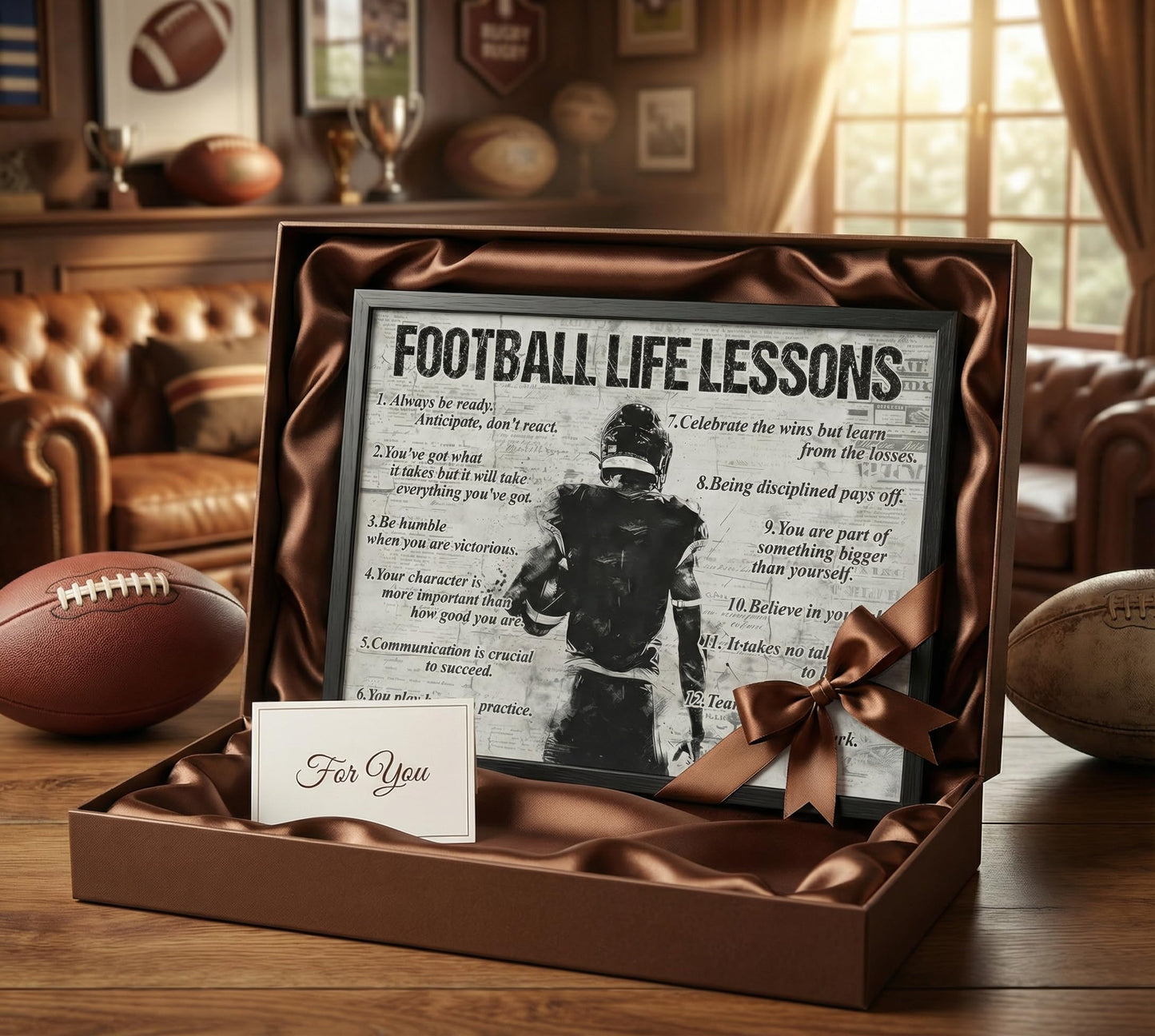 Framed Fotball Sports Canvas Wall Art Football Life Lessons Wall Decor Picture Inspirational Quotes Motivational Boy Poster Print Painting for Gym Bedroom Living Room Decoration Prepare To Hang