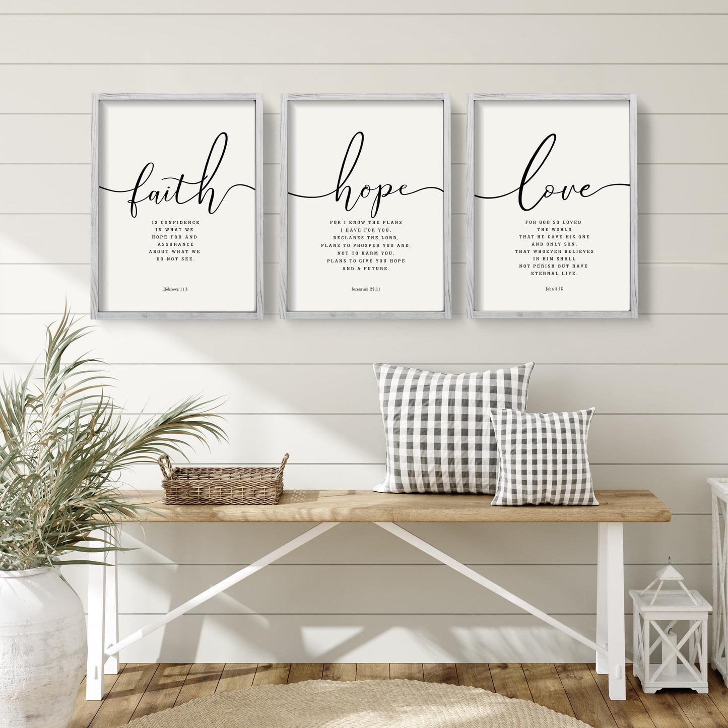 Houmury Set of 3 Framed Farmhouse Bible Verses Wall Decor Sign 11”x14” Christian Faith Scripture Wall Art for Home Living Room Bedroom Wall Decor (11"x14" Grey)