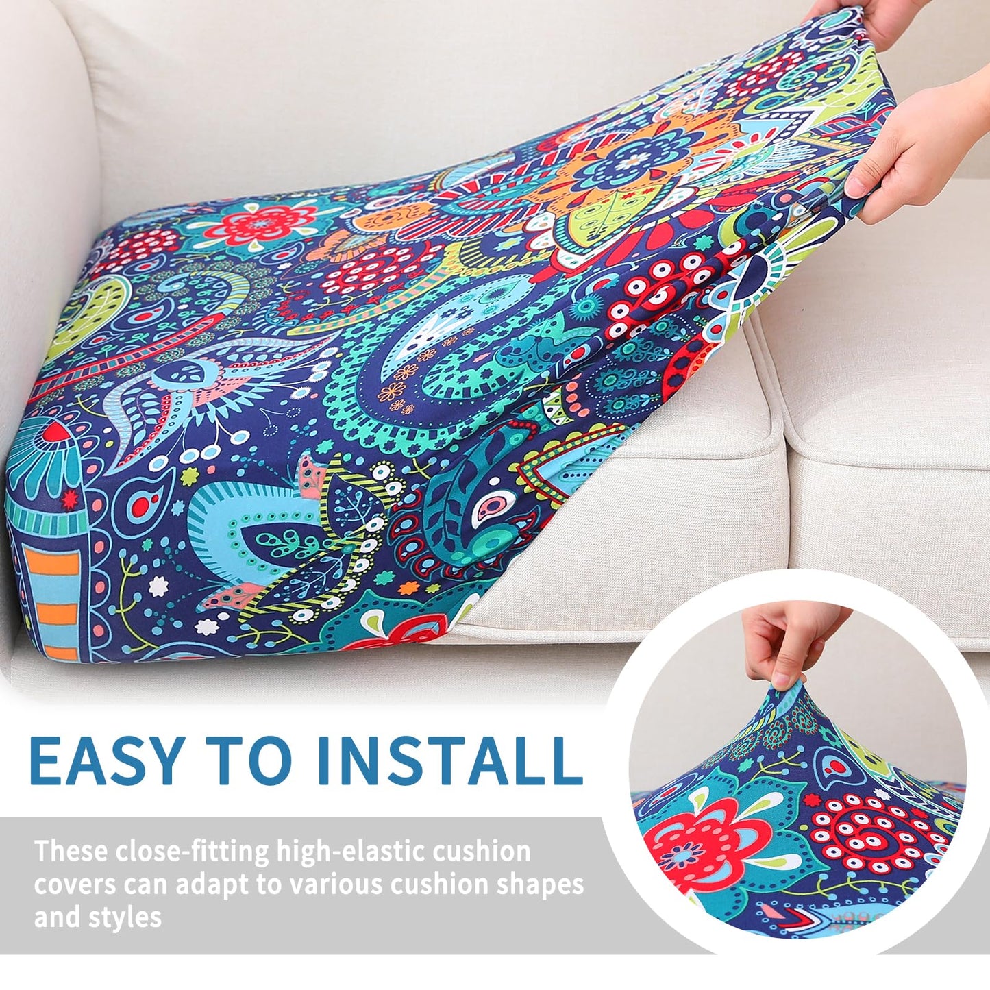 hyha Printed Couch Cushion Covers, Floral Sofa Covers Washable for Cushion Couch, Stretch Pattern Outdoor Cushion Covers for Patio Furniture with Elastic Bottom(Small, Paisley)