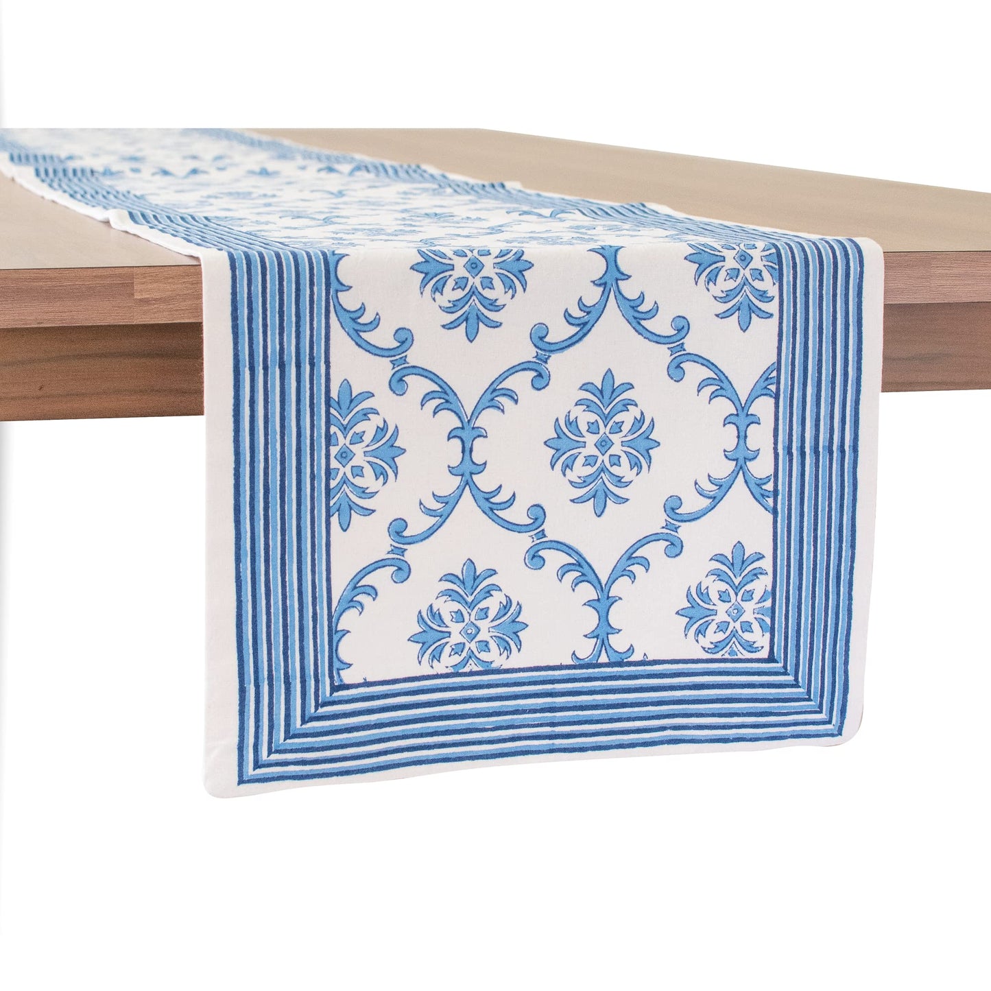 Lotus & Ivory Dark Blue Kitchen Table Runners (100% Cotton, Damask Hand Block Print, 14x90 inch, Pack of 1) Fabric Lined | No Fray Edges | for Home, Kitchen, Dining Room, Holiday, Wedding Party Décor