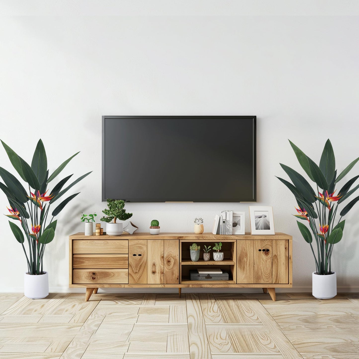 Jocoevol Artificial Bird of Paradise Plant 48in(4Ft) Tall Fake Banana Leaf Plant for Indoors and Outdoors, Artificial Flowers, Faux Palm Tree with Plastic Pot for Office and Home Decor