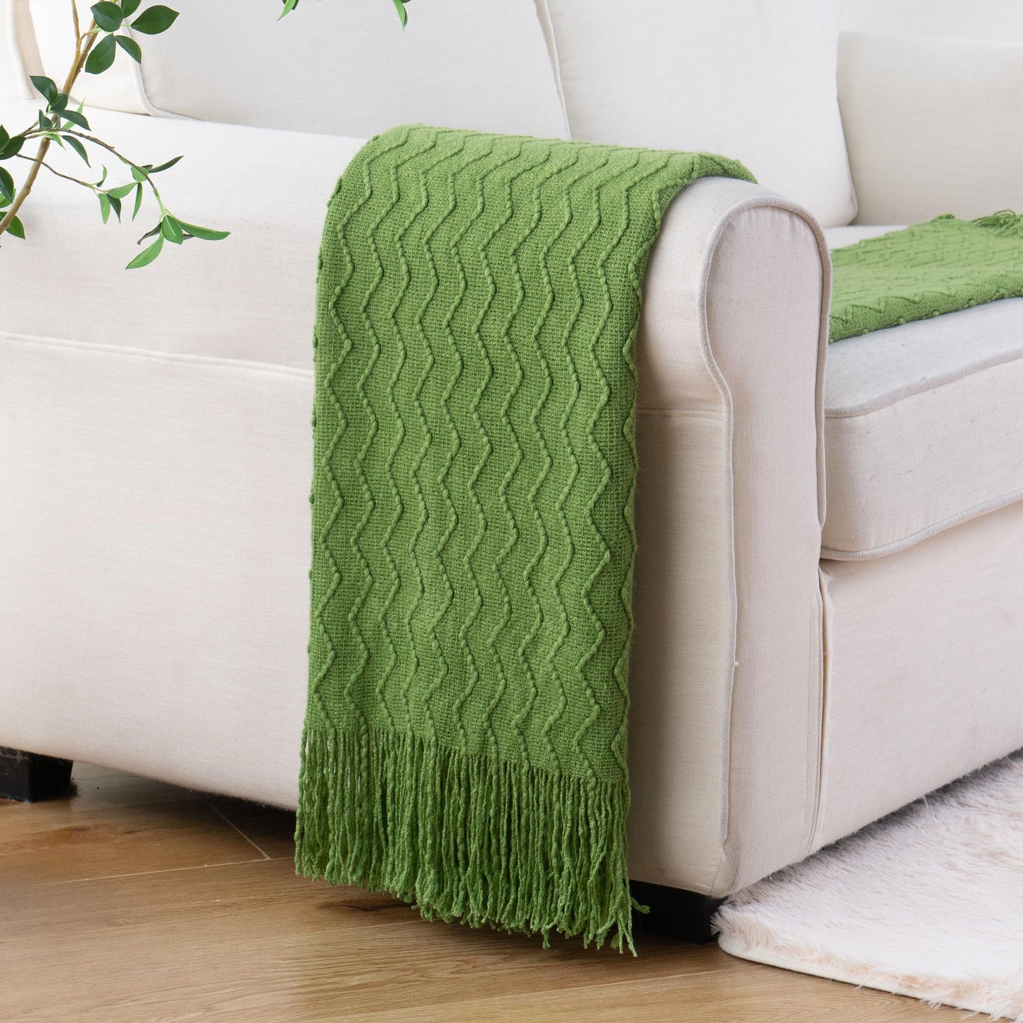 BATTILO HOME Green Throw Blanket for Couch, Textured Knit Throw, Green Blankets and Throws for Sofa Bed Living Room Decor, Outdoor Throw Blanket, 50"x60"