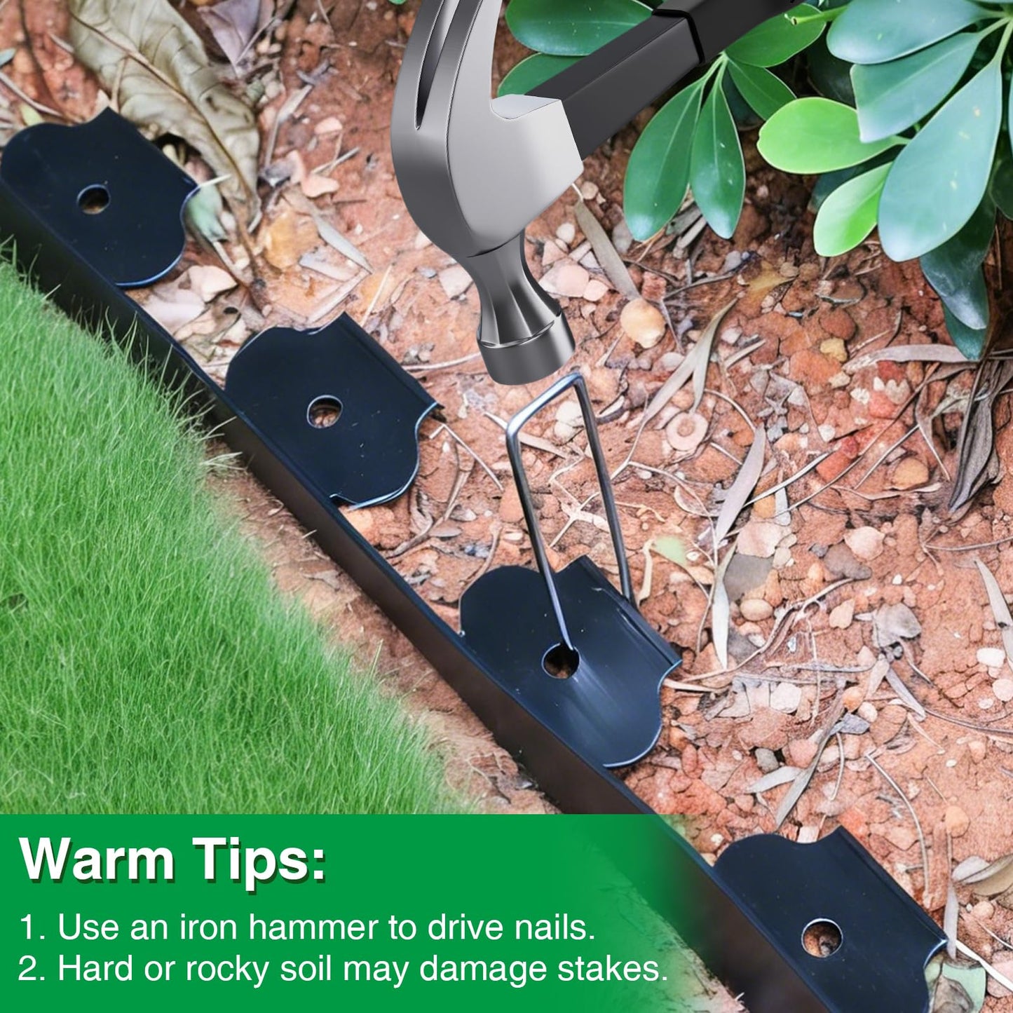 Bonviee 1.5” x 100’ Landscape Edging Kit, Garden Edging Coil with 150 Pcs Spikes, No Dig Lawn Border Design