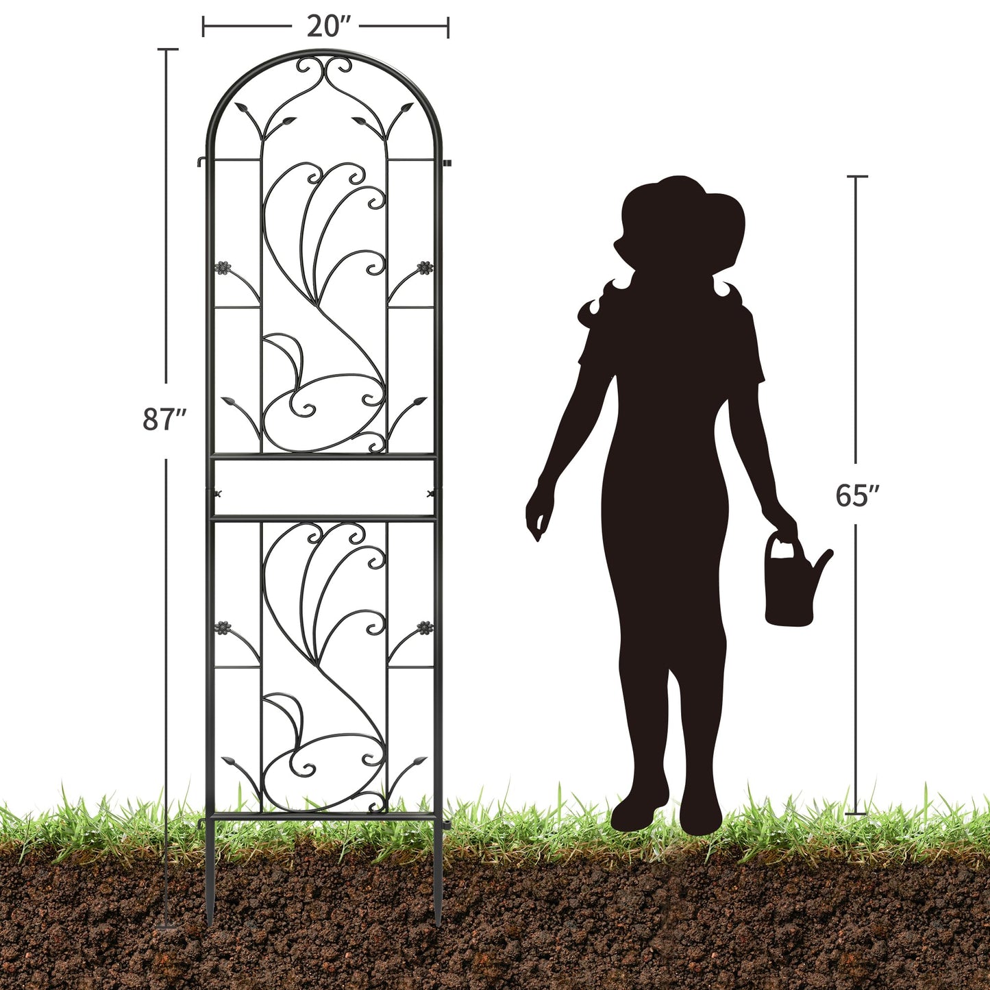 Ultym 4 Pack 87x20in Garden Trellises, Sunflower Black Metal Coated Rustproof Trellis for Climbing Plants Outdoor, Roses, Vegetables, Vines, Cucumbers