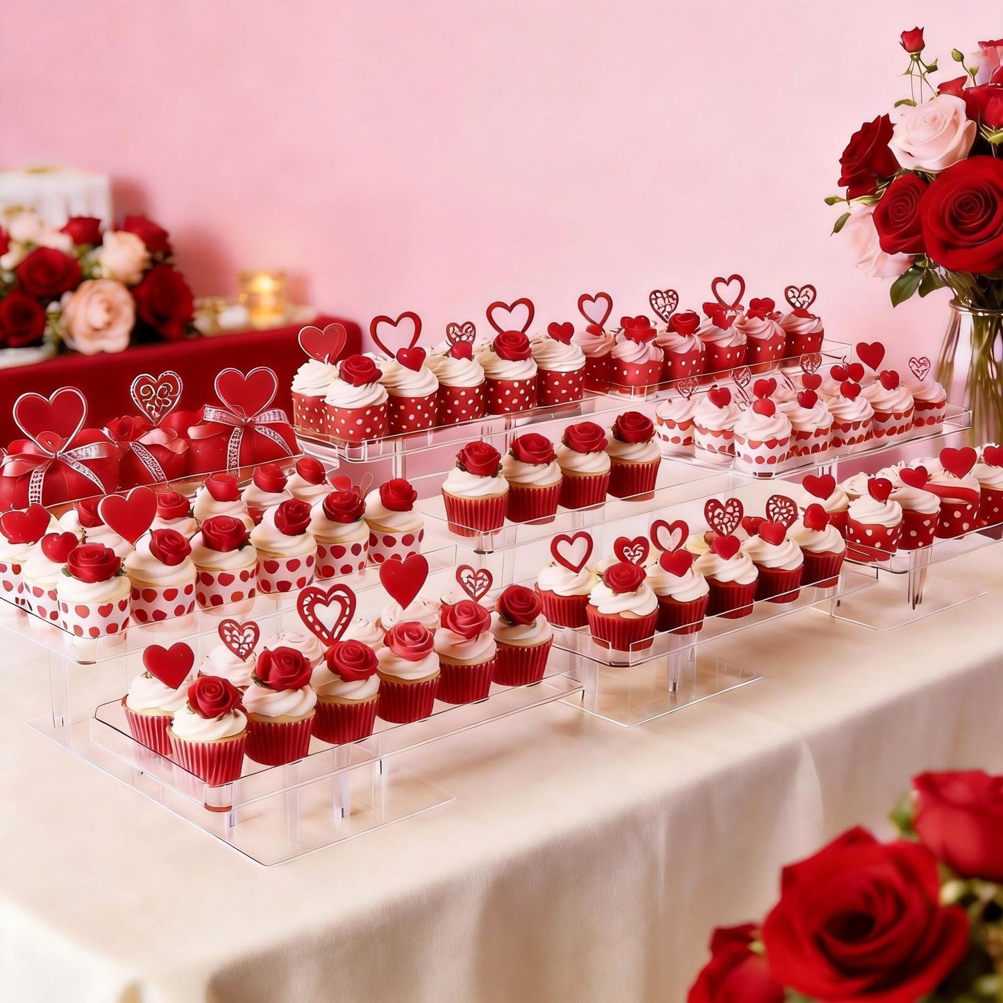 EffiQ-Rate 3 Tier Cupcake Stand, Transparent Acrylic Dessert Table Display Set, Adjustable Tiered Cupcake Holder Tower for Baking Serving on Weddings, Baby Showers, Birthday Party Buffet