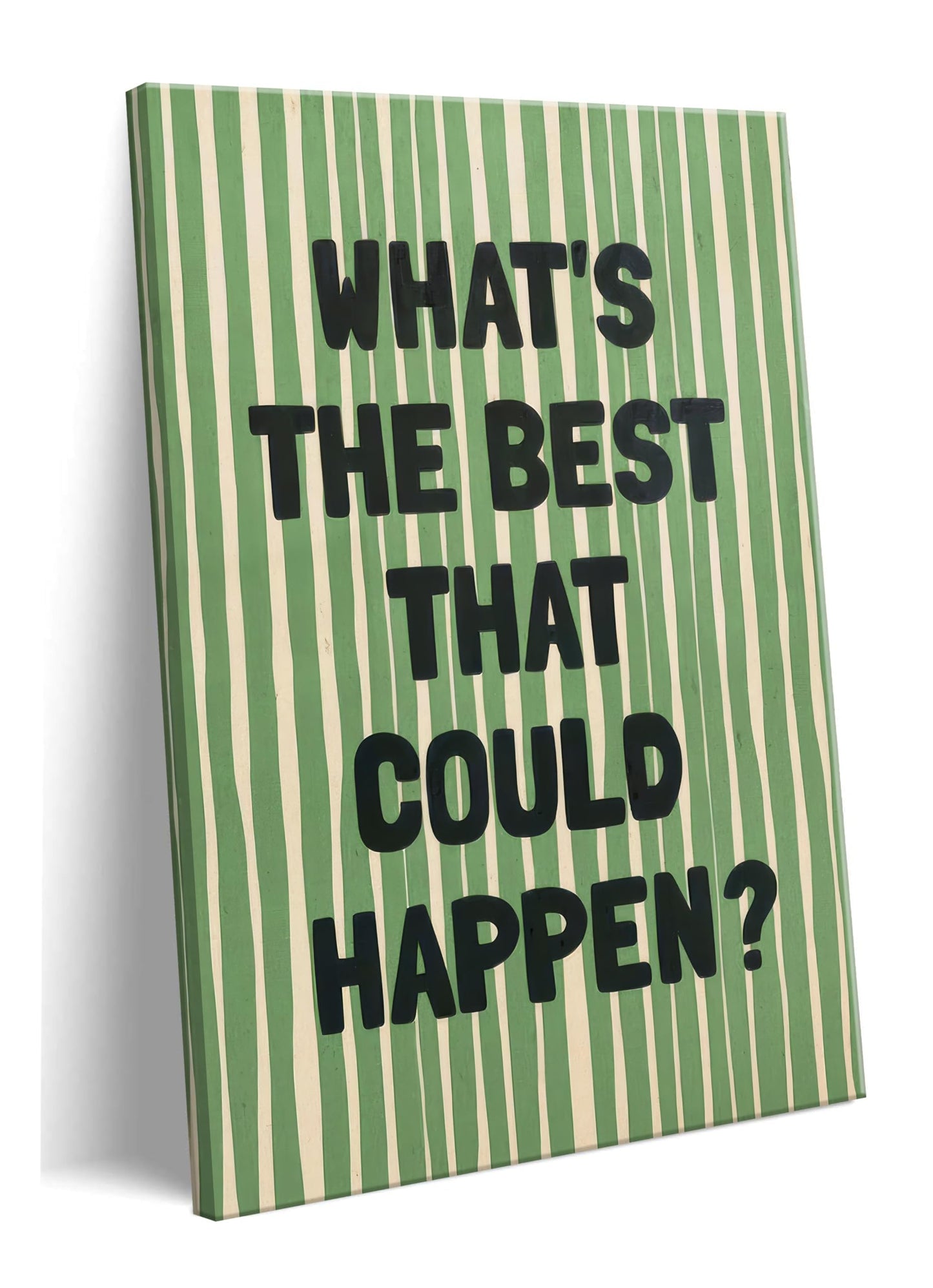 What's The Best That Could Happen Wall Art Green Striped Positive Quotes Canvas Wall Decor Funky Preppy Picture Prints Inspirational Quotes Poster Painting for Bedroom Living Room Picture Framed