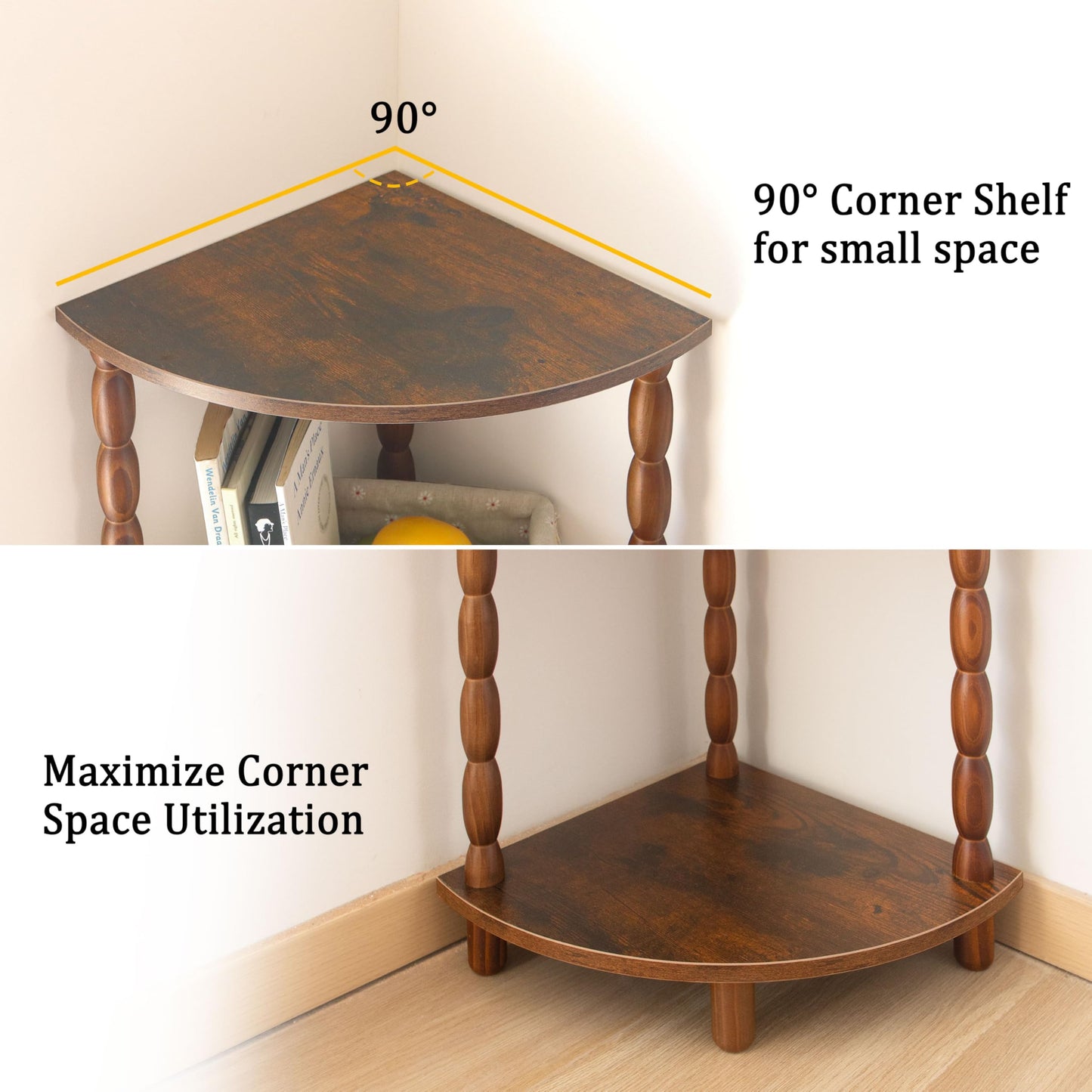 MaxSmeo Corner Shelf, 5-Tier Corner Bookshelf for Small Spaces, Stylish Corner Storage Display Shelves for Bedroom, Bathroom, Kitchen, Living Room (Rustic Brown)