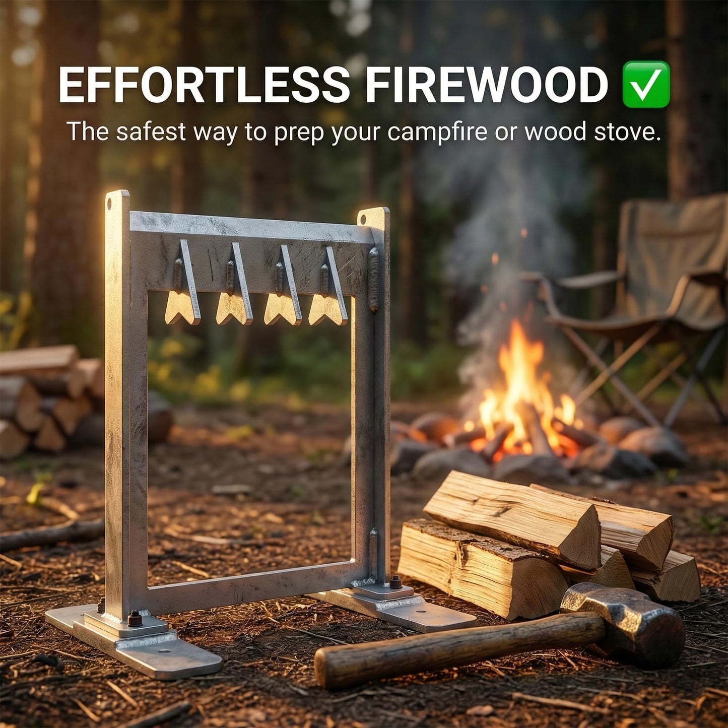 MEEPOCAN 8.5" Manual Log Splitter with Secure Metal Lock-On Safety Guard - Hardened Straight Sharp Blade & Rust-Proof Electroplated Steel - Portable Firewood Kindling Splitter for Camping & Home