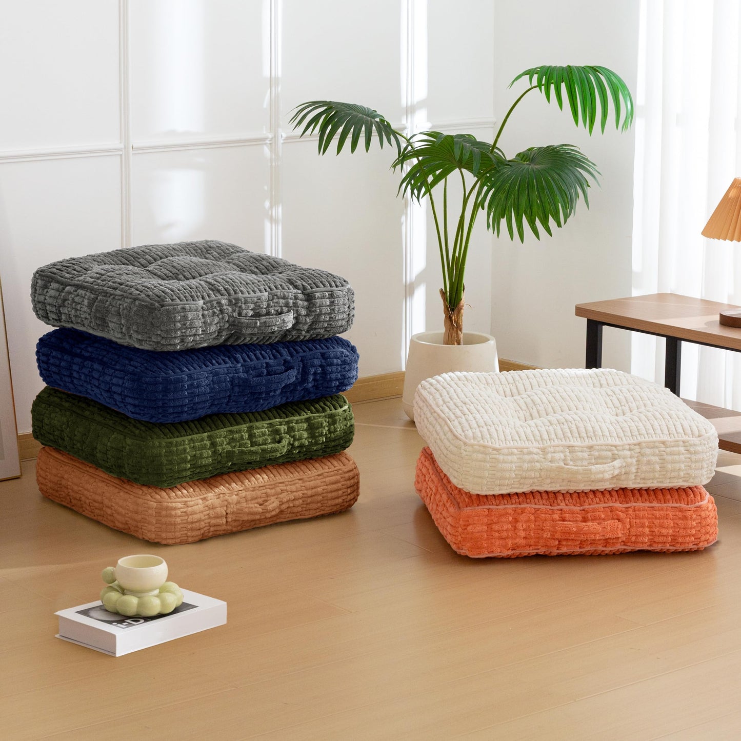 Washable Floor Pillow Cushion for Adults, Meditation Cushion Pillow, Removable Tufted Blended Corduroy Cover, Large Square Floor Sitting for Tatami Living Room or Yoga, 22x22 Inch, Machine Washable