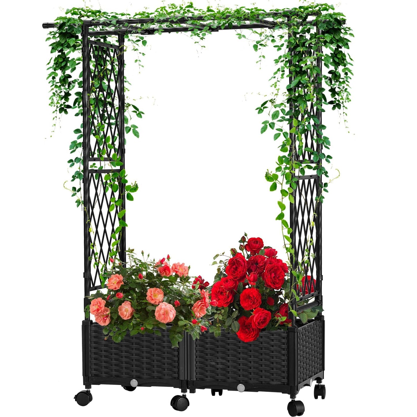yotoworth Planter with Trellis Raised Garden Beds, 4.5ft Tall with Screen Indoor Outdoor, Vegetable Flower Privacy Planter Box for Backyard Balcony Patio, Black