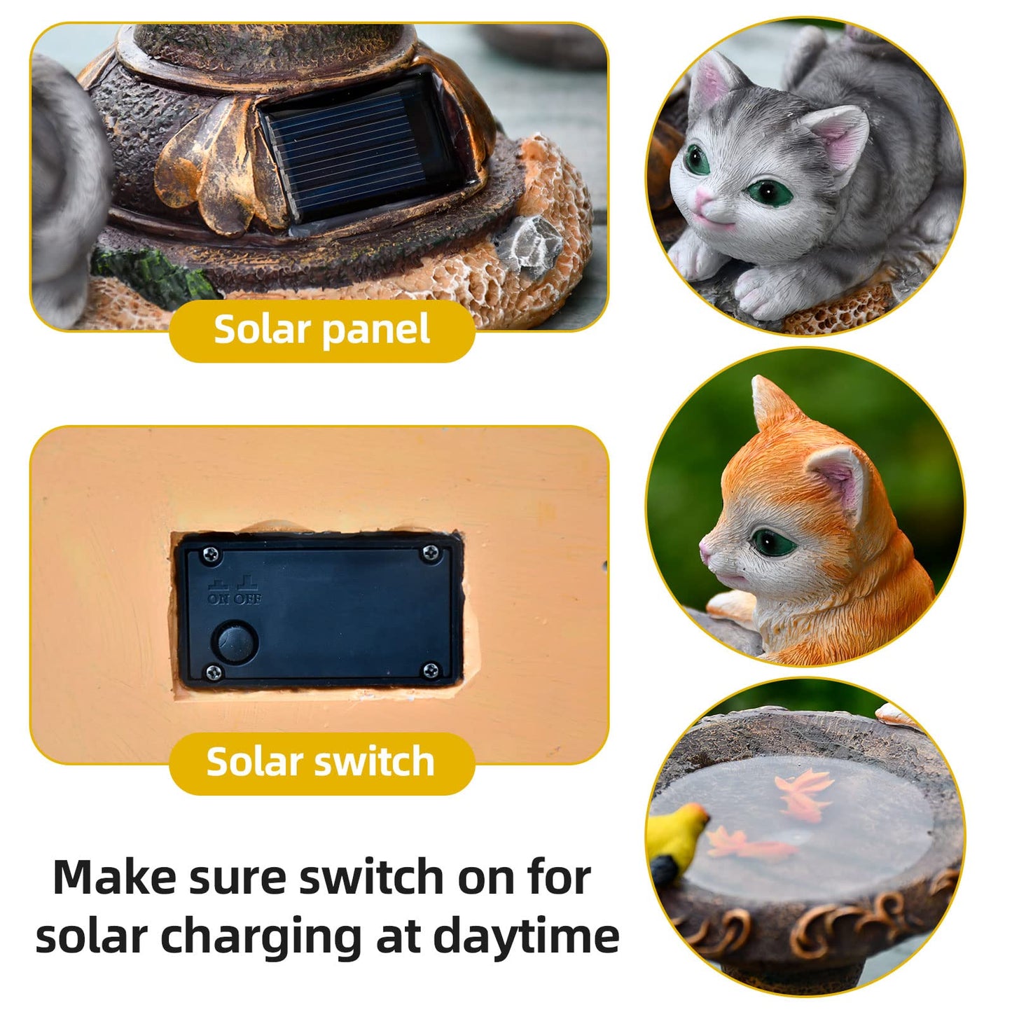 Cat Garden Figurines Outdoor Decor Solar Statue with LED Lights for Patio Lawn Yard Art Decoration Housewarming Garden Gift