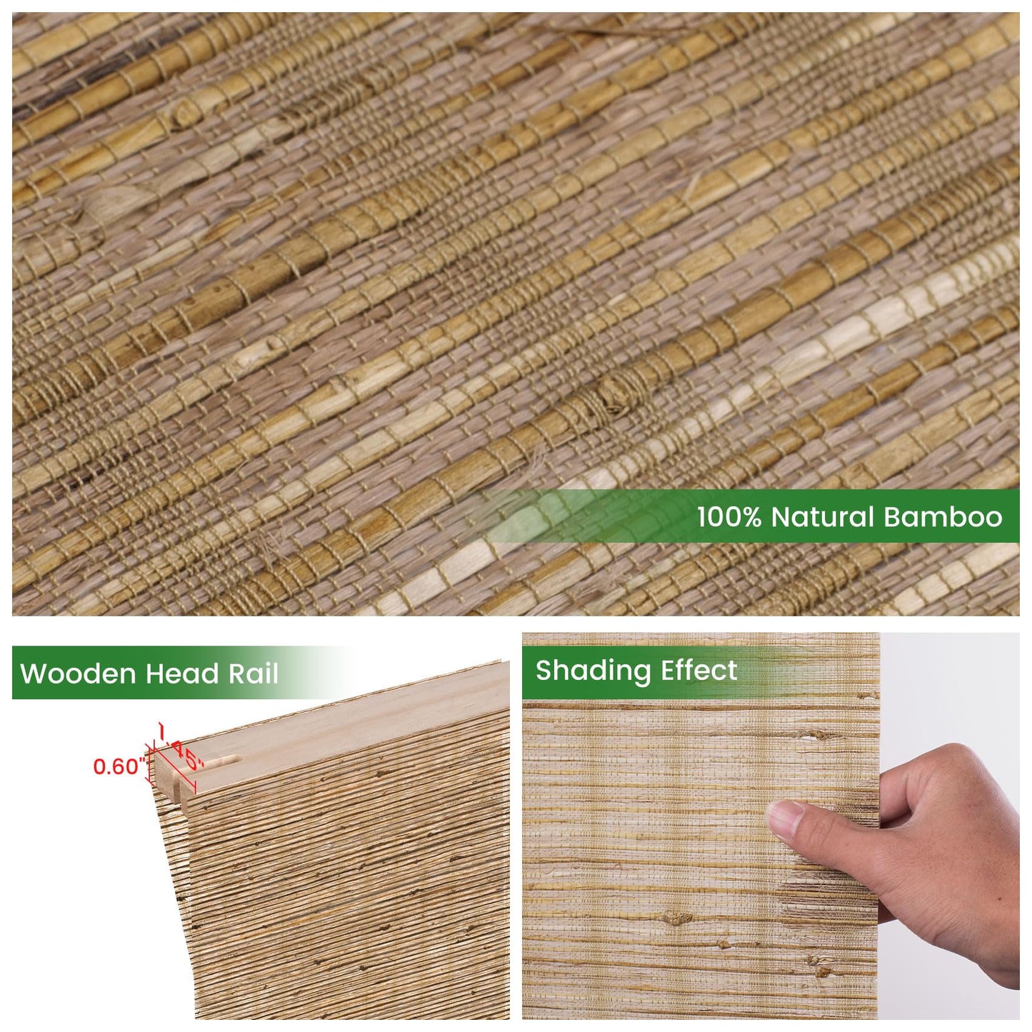 BERISSA Roman Shades for Windows Light Filtering, Natural Jute Woven Roman Blinds Customized Roman Window Shades,Room Darkening Privacy Protection,Light Filtering Ramie Beige,68" W x 72" H