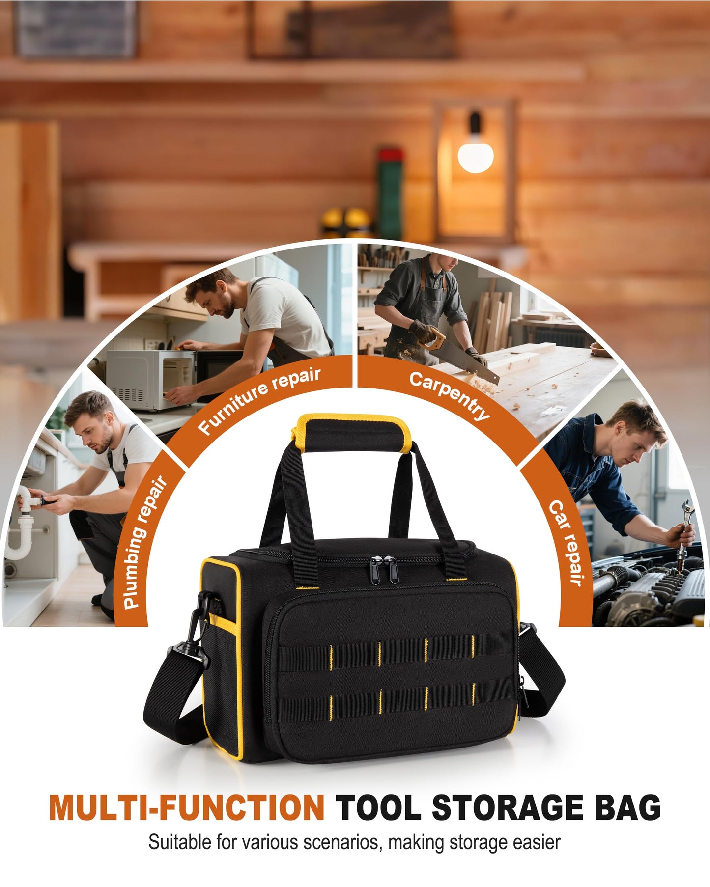 Marscamd 12-inch Tool Bag with Multiple Pockets, Heavy Duty Tool Tote for Men, Black
