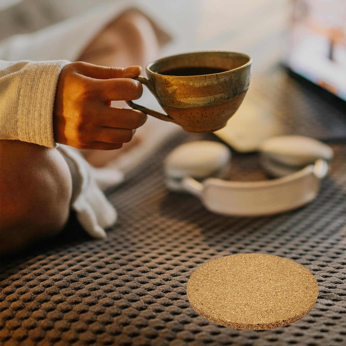 3 Pack Cork Coaster for Drink, 4 Inch Absorbent Heat Resistant Round Coasters Set for Cups Glasses