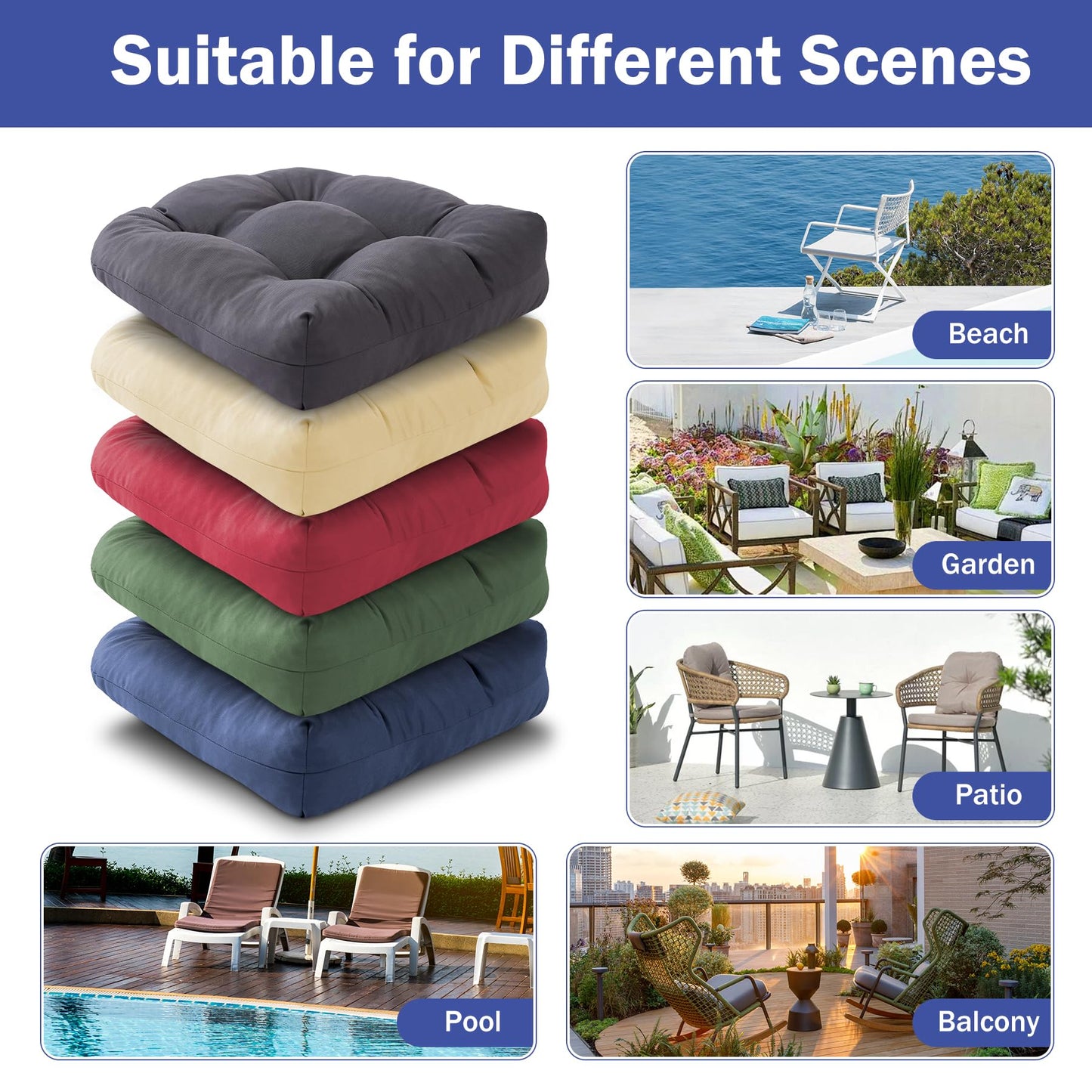 IPYNBAP Outdoor Chair Cushions Set of 2, Patio Chair Cushions with Ties, 19x19+5” Tufted Outdoor Seat Cushions, Waterproof Patio Furniture Cushions, Outdoor Dining Chair Pads, Forest Green