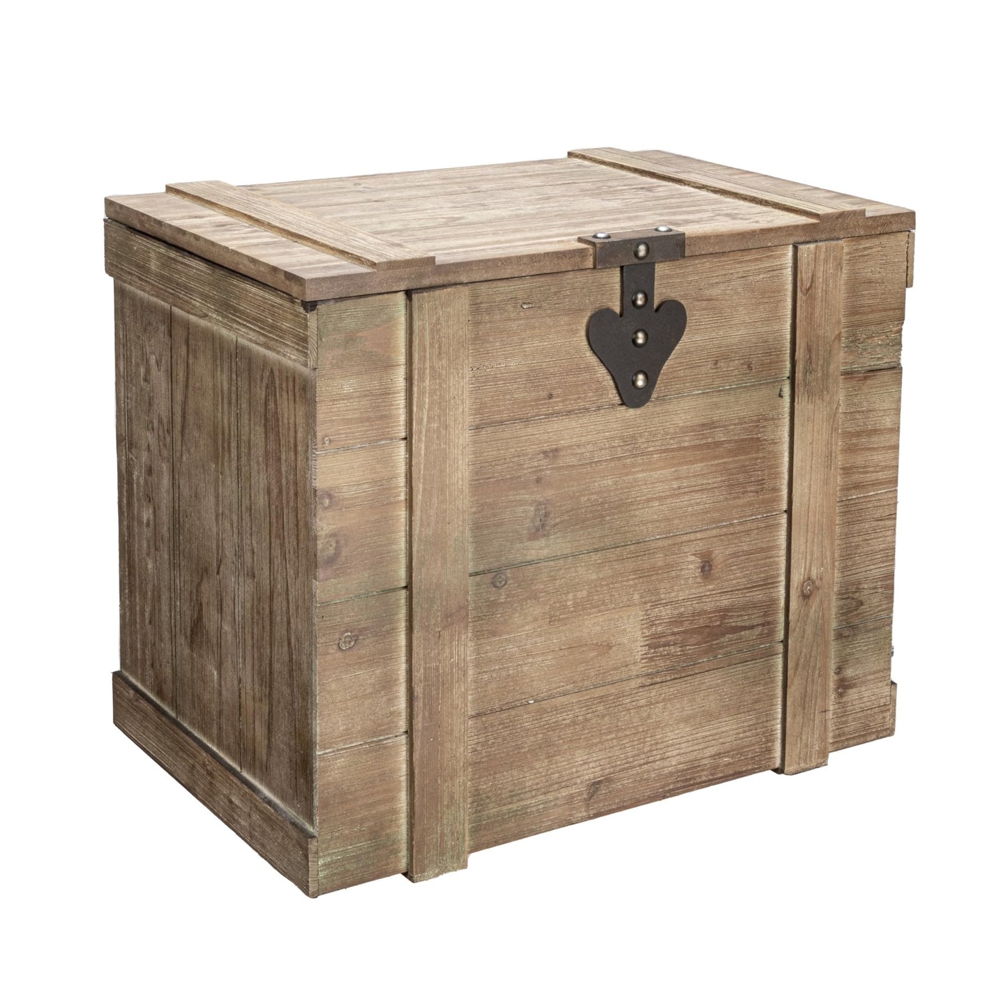 Household Essentials Antiqued Decorative Trunk, Large, Chinese Fir Panel and MDF, Smooth Backing and Metal Hinge Accent, Flat Top and Stay-Open Lid