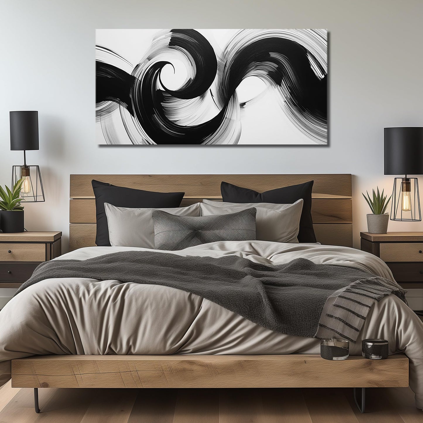 JuhaiArt White Poster Wall Art Black Art Wall Decorations Abstract Picture Artwork for Living Room Bedroom Office Large Modern Prints 29" x 59"