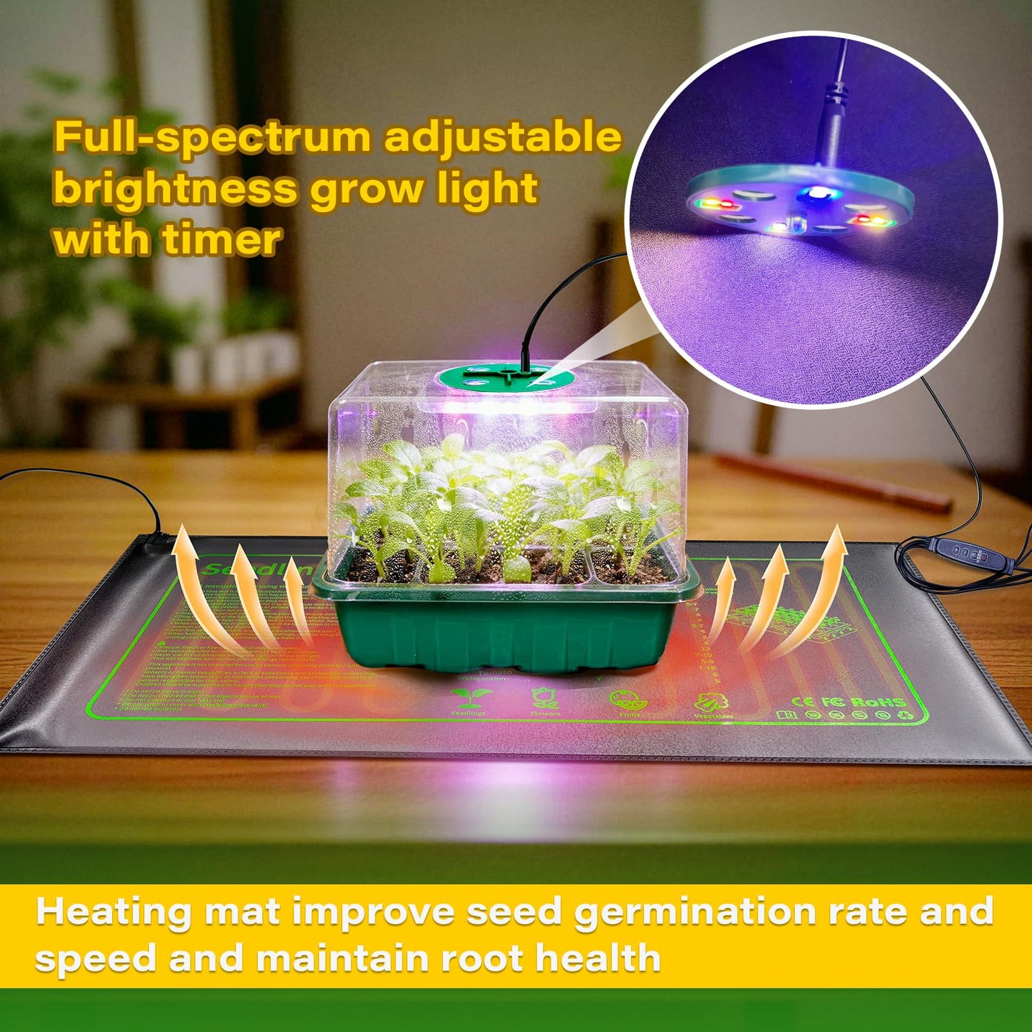 KEOHOLI Seed Starter Kit with Grow Light and Heat Mat, 6 Pack 12-Cell Seedling Trays with LED Panels, Adjustable Timer & Dimmer Indoor Plant Propagation Station for Herbs, Vegetables, Flowers