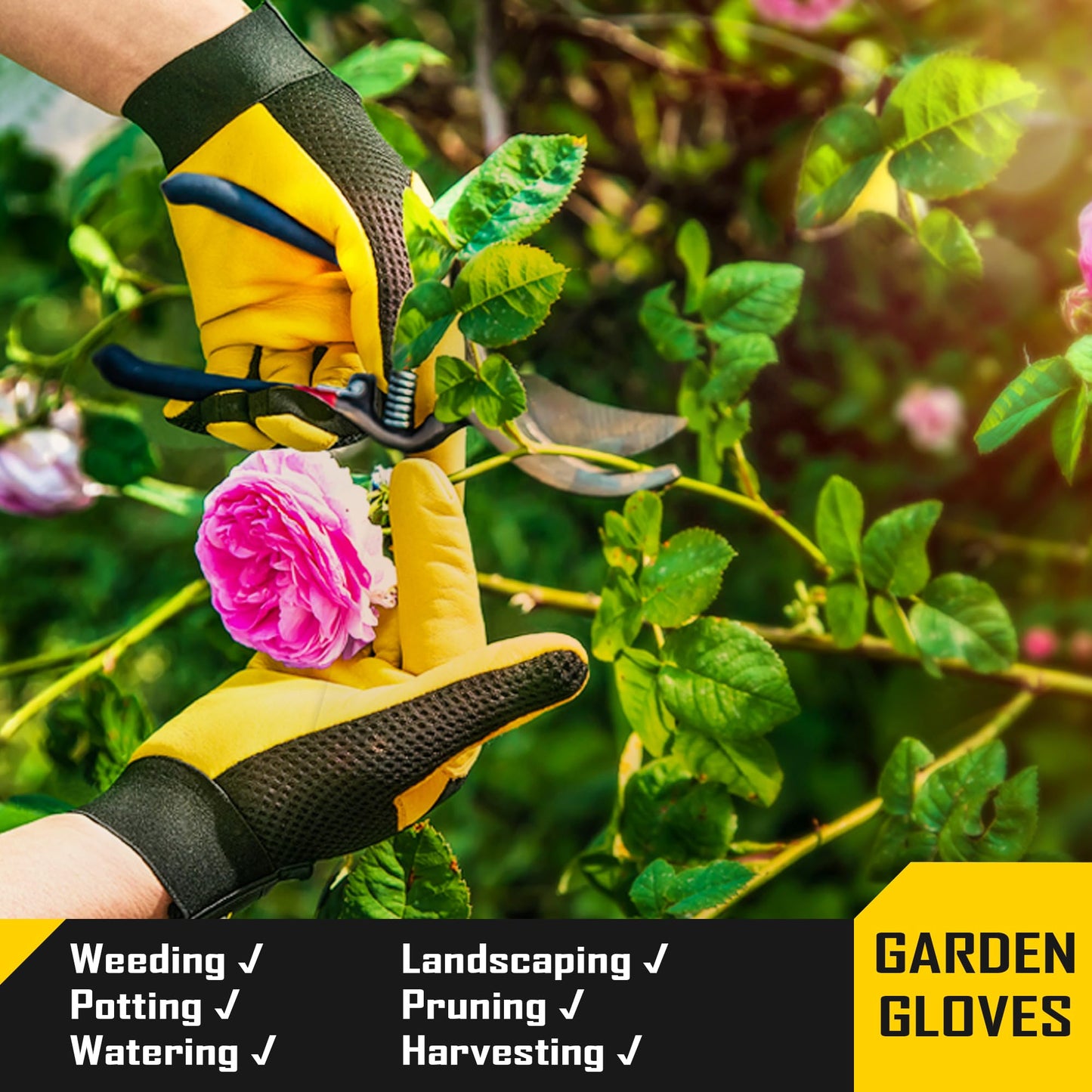 COOLJOB Breathable Mesh Cowhide Leather Work Gloves with Grip, Thorn Resistant Gloves for Gardening Pruning, 1 Pair, M