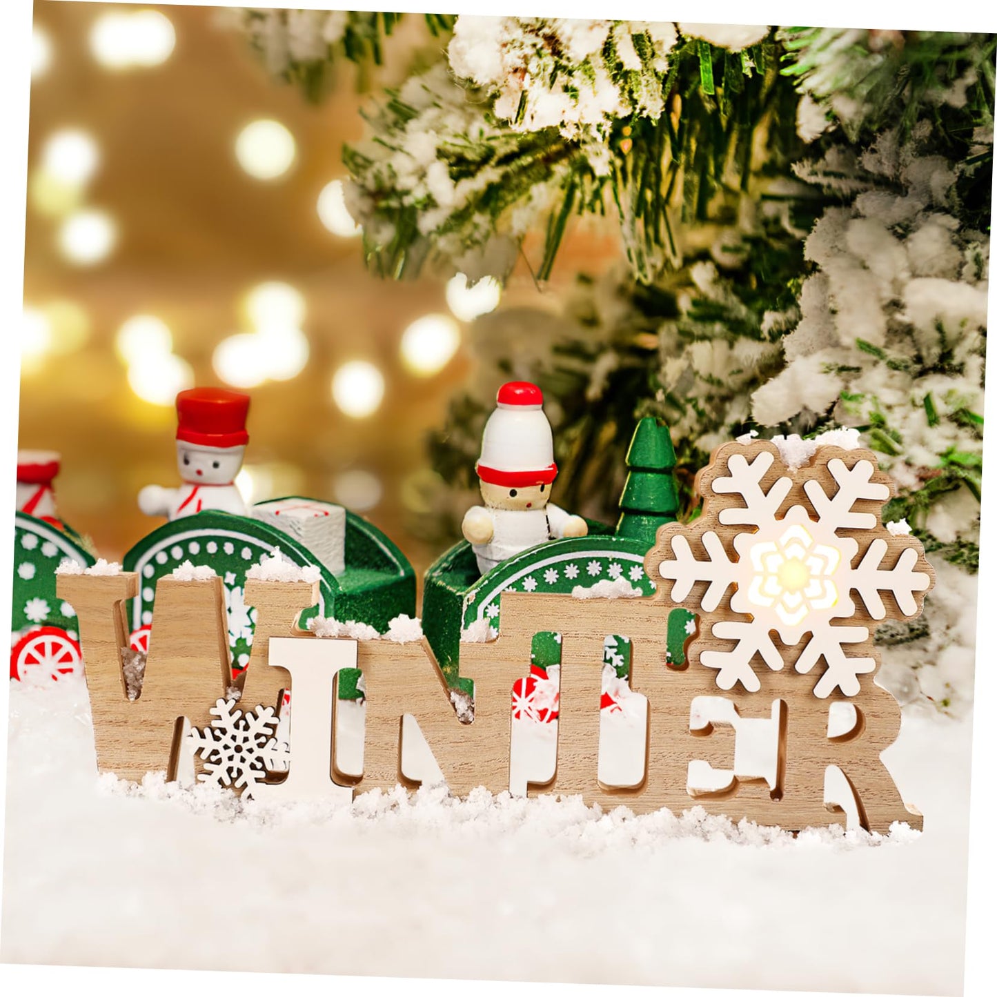 Garneck Wood Winter Sign with Snowflake LED Winter Decorations for Home Rustic Christmas Wooden Word Tabletop Centerpiece Decoration Standing Wood Plaque Sign for Xmas Home Office Shelf Mantel Party