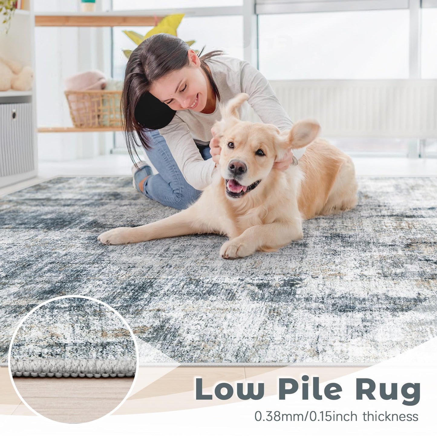 6x9 Area Rug for Living Room: Washable Abstract Soft Rugs Non Slip Modern Stain Resistant Low Pile Carpet for Dining Room Bedroom Nursery Office (Multi Blue, 6'x9')