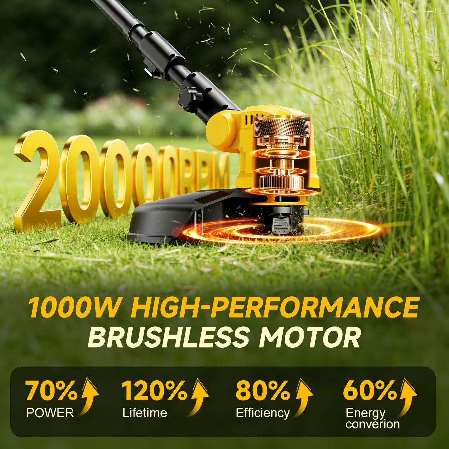 Cordless String Trimmer for Dewalt 20v Battery(Battery Not Included), 3-in-1 Weed Wacker Edger Grass Trimmer with Wheel, Lightweight Weed Eater Battery Powered w/8 Line Spools
