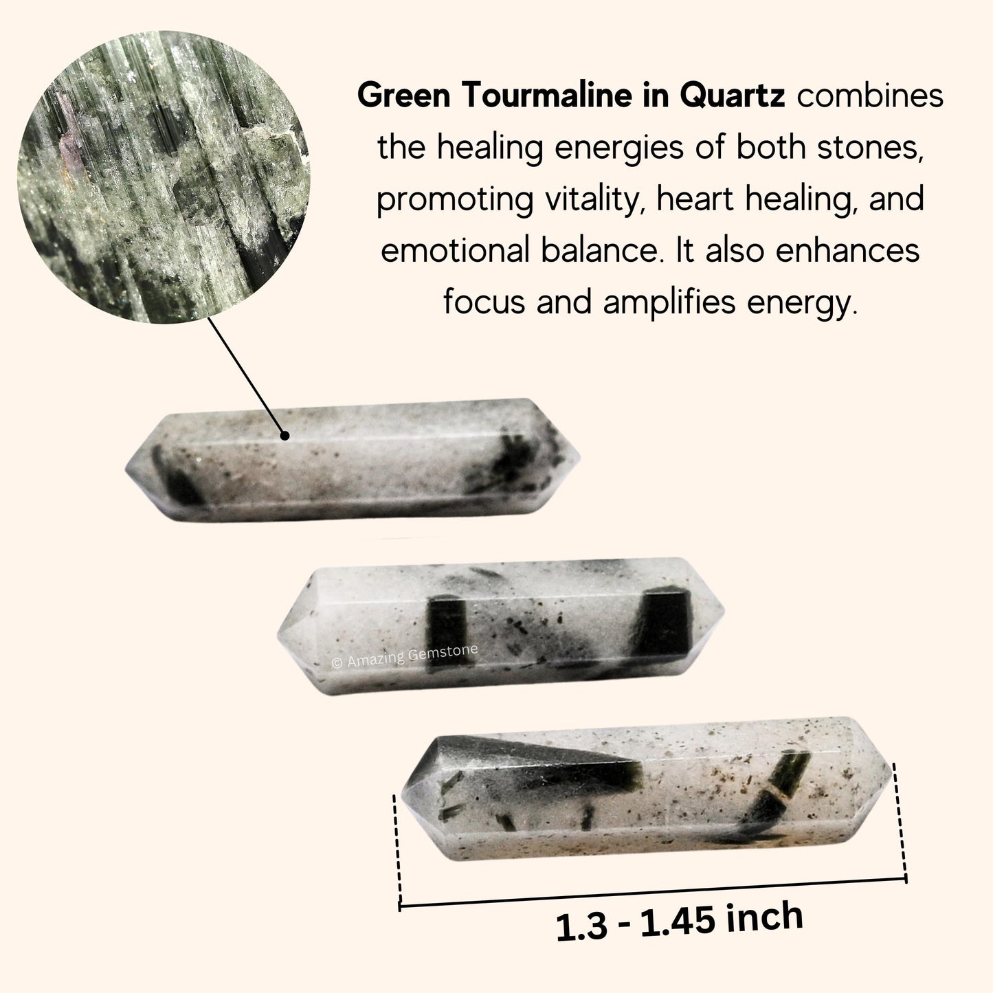 Amazing Gemstone Green Tourmaline in Quartz Crystal Points Bulk Healing Crystals Stones - Pack of 3 Double Terminated Healing Wand Point Bulk Crystals for Craft