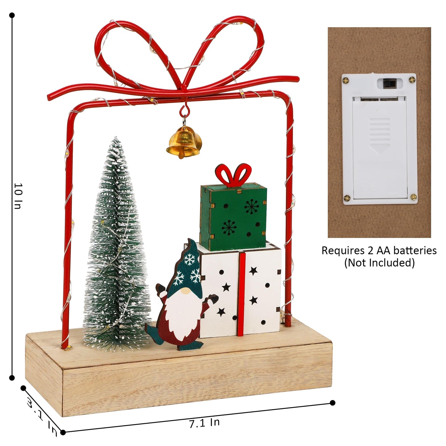 Christmas Tabletop Decoration, Wooden Lighted Christmas Gift Box Collectible Buildings Decorations, Christmas Giftboxes Santa Ornaments, Battery Operated Christmas Indoor Fireplace Table Decorations