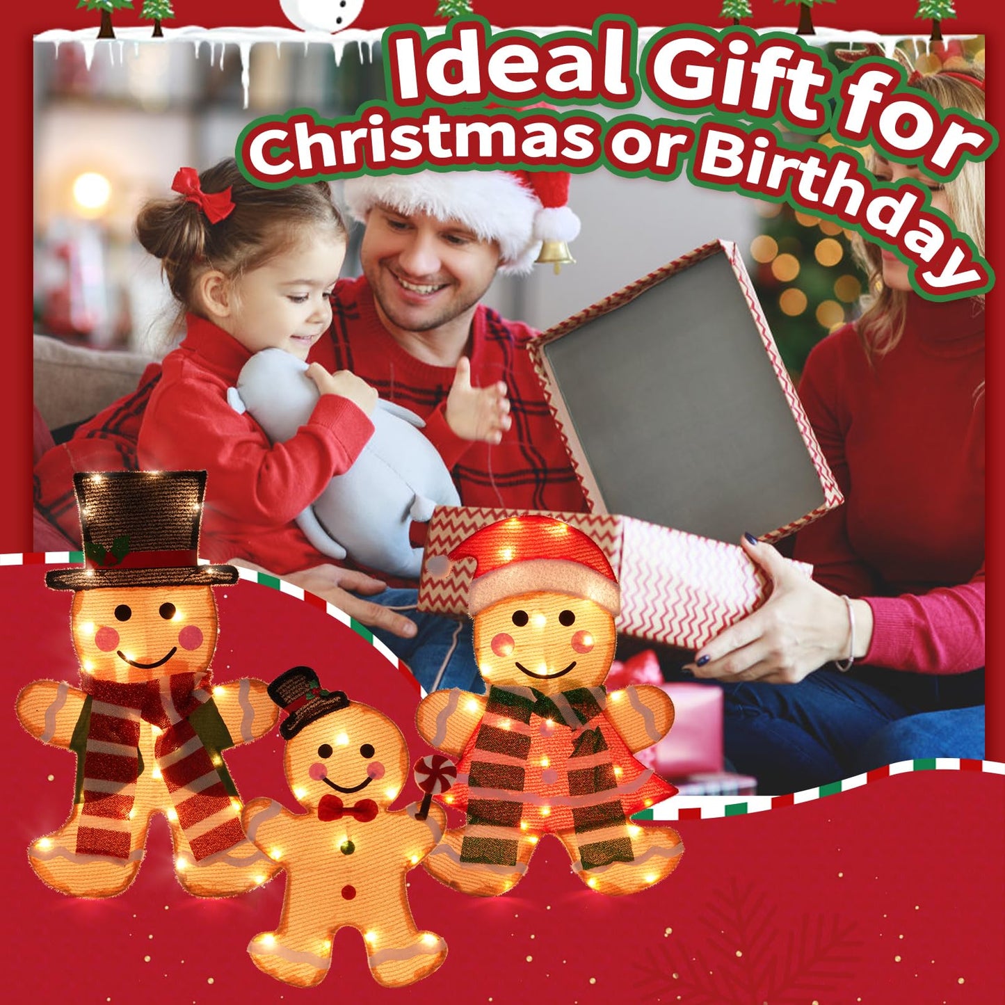 Light Up Outdoor Christmas Decorations, Lighted Indoor Christmas Decor, Christmas Decorations for Home Yard Garden Holiday Party (Gingerbread Man Family)