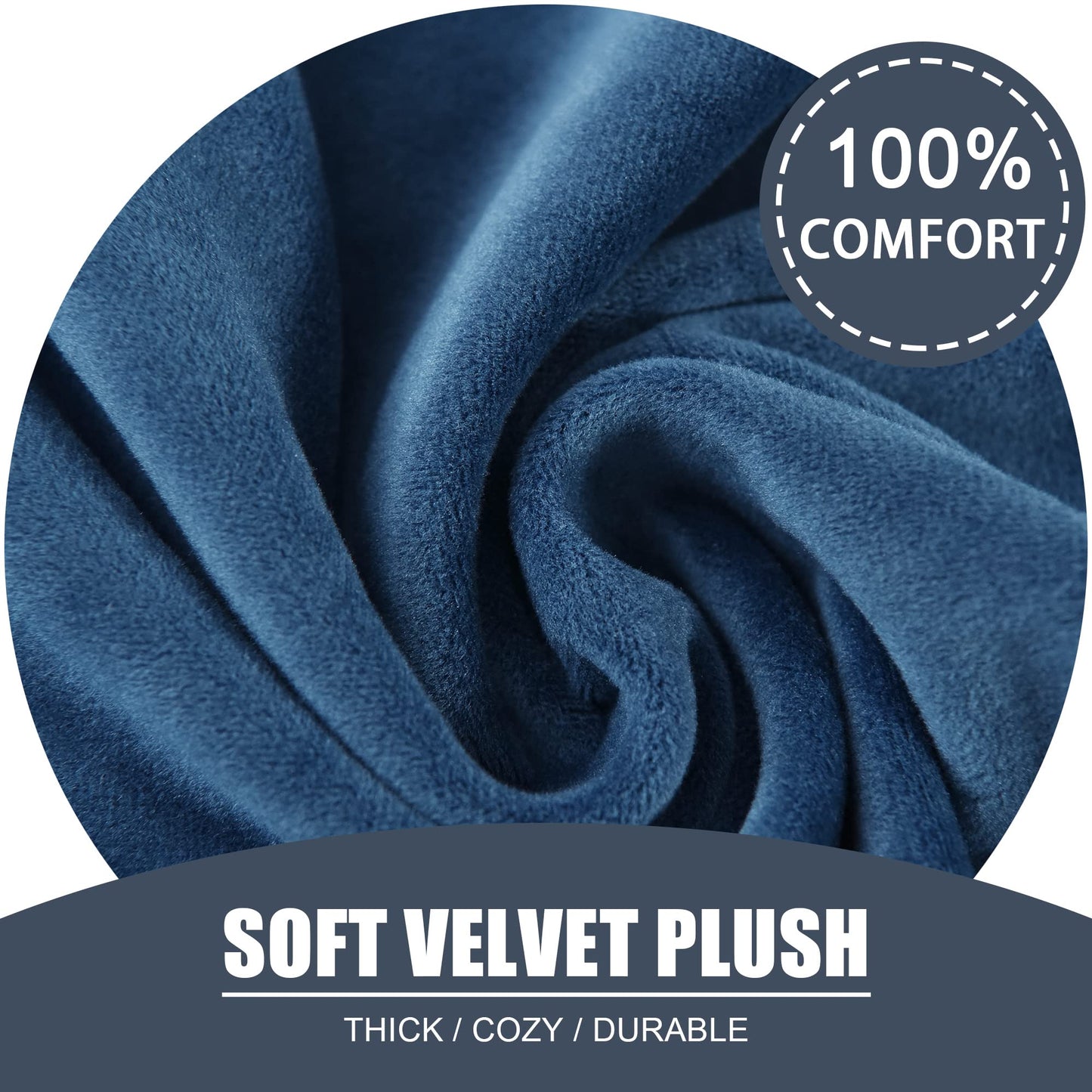 Stretch Cushion Cover, Soft Velvet Plush Cushion Slipcovers Loveseat Sofa Covers Couch Seat Covers Furniture Protector with Elastic Bottom (Medium, Blue)
