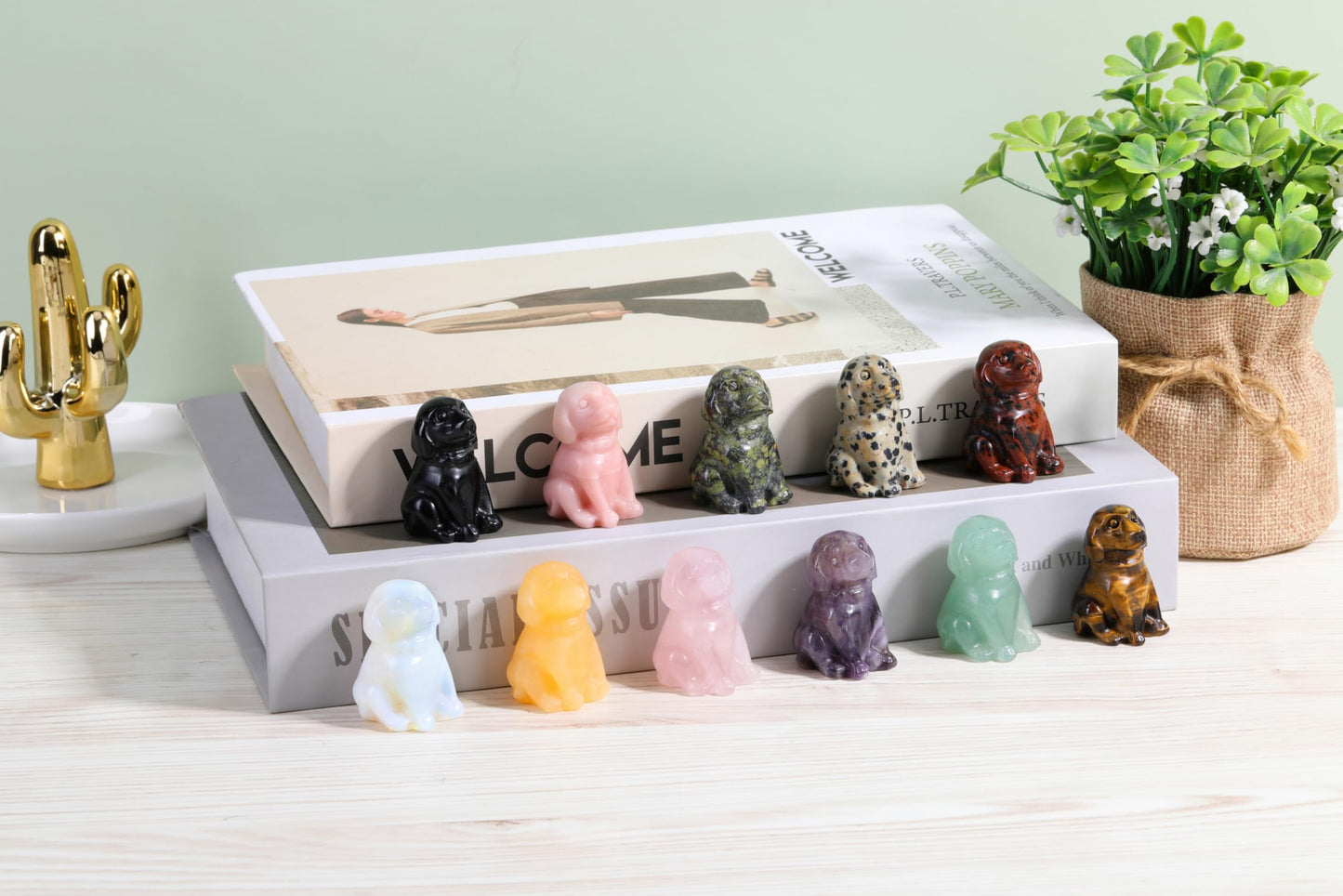 CrystalTears Dalmation Spot Jasper Crystal Dog Ornament, Cute Dogs Gifts for Women Dog Lovers Men Christmas, 1.5” Lucky Healing Gemstone Labrador Dogs Puppy Figurine Statue for Home Office Desk Decor