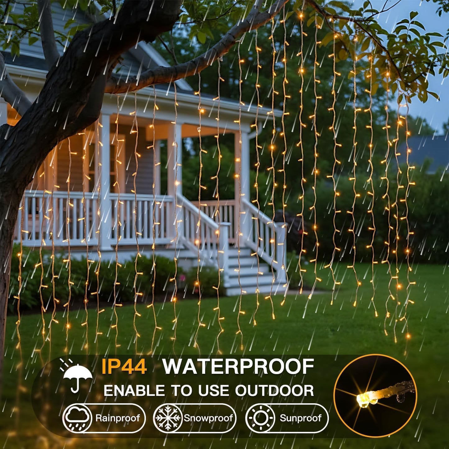 suddus Curtain Lights for Bedroom, 200 Led Hanging String Light Outdoor, Fairy Curtain Lights Indoor for Christmas, Dorm, Wall, Backdrop, Window, Wedding, Party, Birthday Decor, Warm White