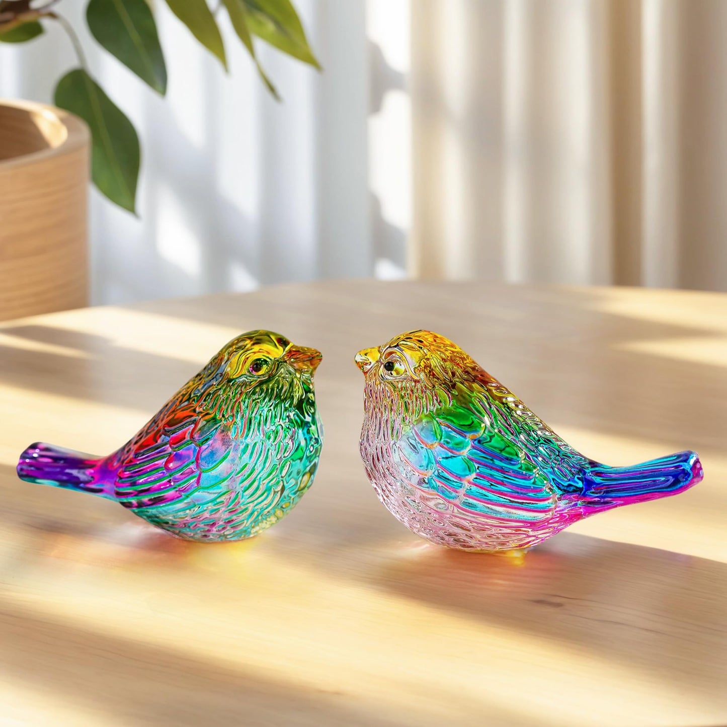 QFkris 3" Small Bird Statues Home Decor Accents Blown Glass Birds Decor for Tabletop, Office Desk, Living Room, Coffee Table, Shelf, Bookshelf (2 PCAK)