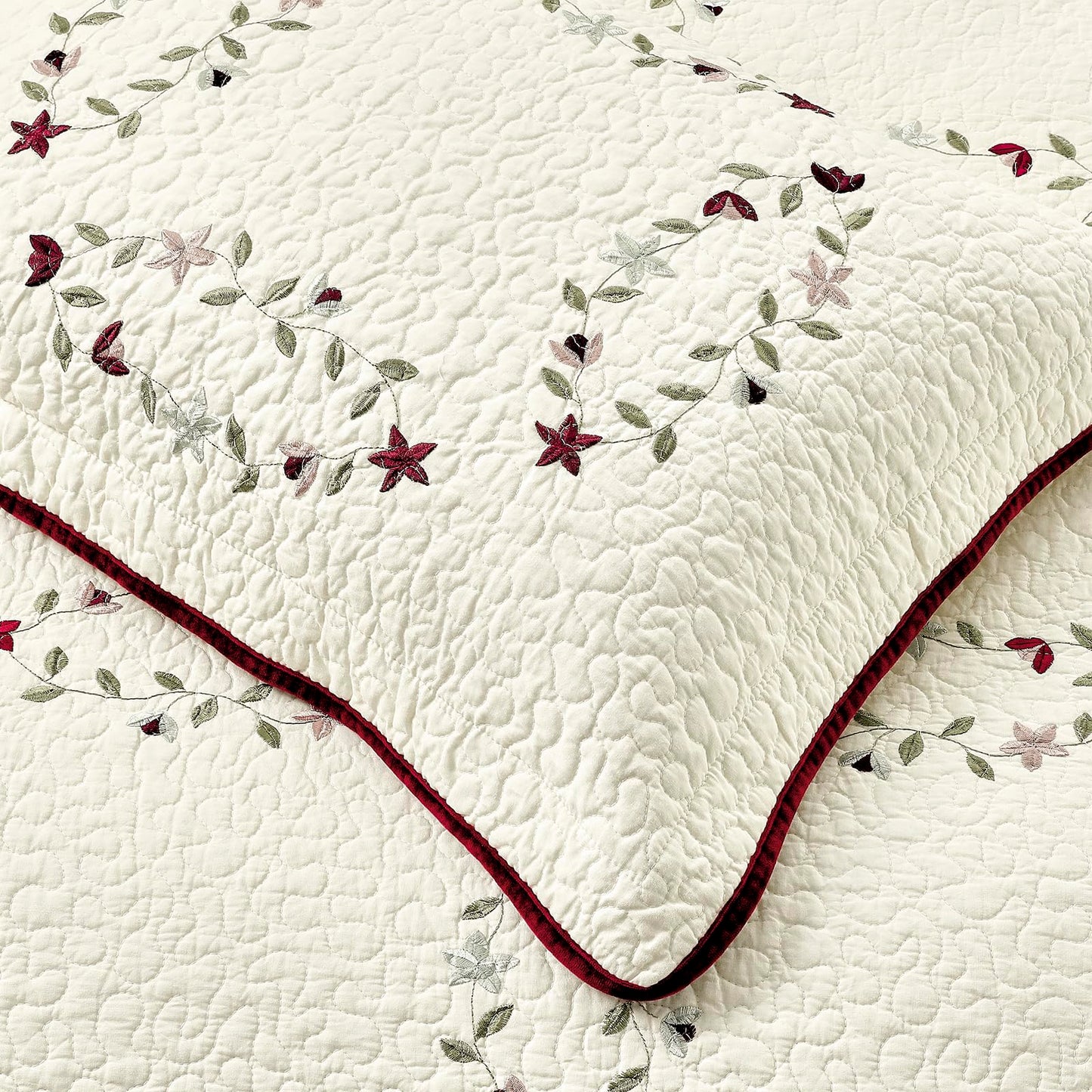 Sunshine Nicole Embroidery Quilt Set, Cotton Material and Filling, with Tranditional Embroidery Patten, 3 Pieces Queen Set, Prewashed