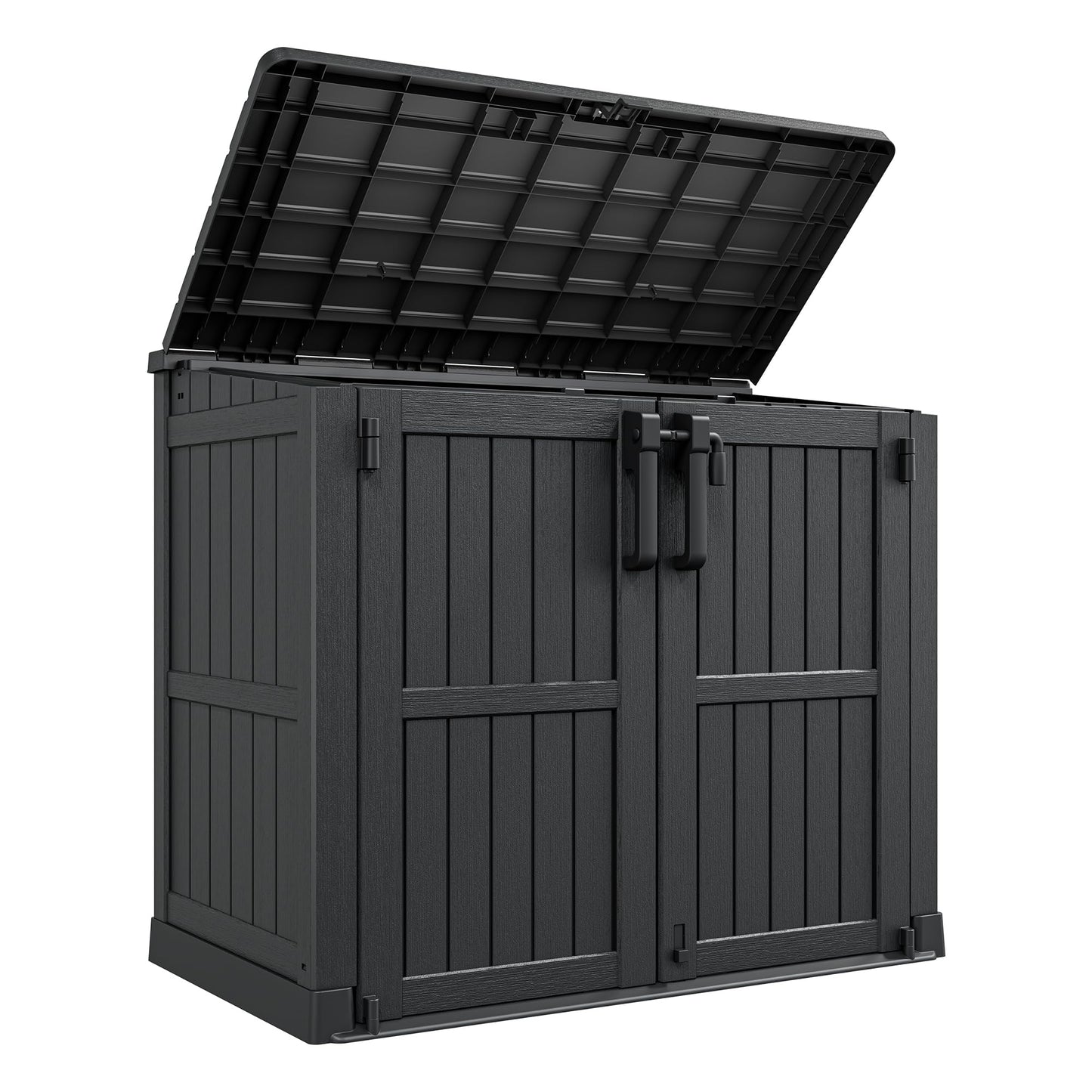 LHBcraft Outdoor Storage Cabinet 36 Cu Ft with Lockable Doors, Portable Horizontal Resin Storage Shed - Easy to Assemble, Waterproof Small Storage Shed with Floor Black