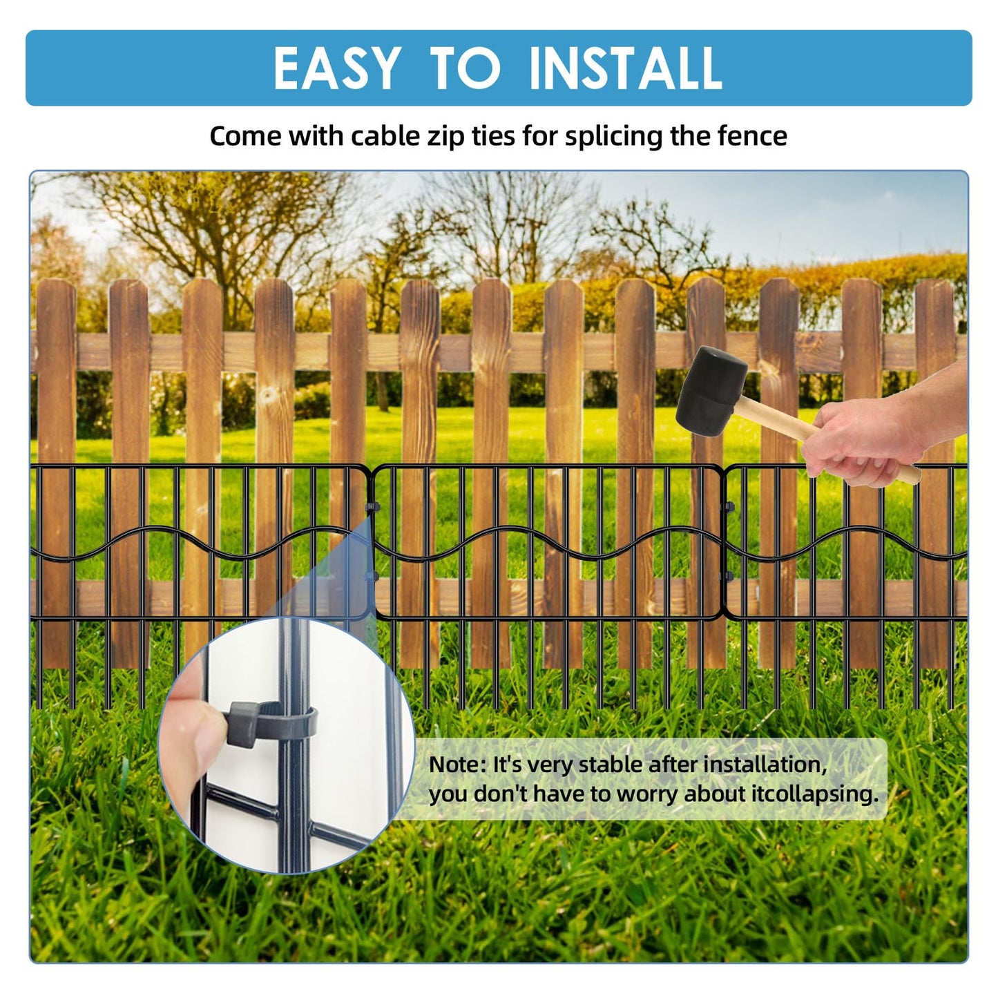 40ft(L) x 13in(H) Garden Animal Barrier Fence, 28panels No Dig Fences, Small Dog Fence Barrier, Animal Barrier Rabbit Fencing Rustproof Metal Decorative Border for Outdoor Garden