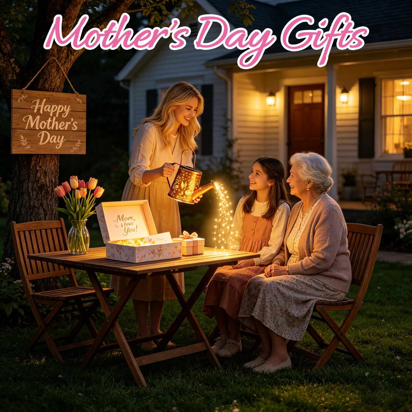 Gifts for Mom, Hummingbird Solar Lantern Outdoor Waterproof, Outside Metal Watering can Landscape Lights for Garden Yard Patio Pathway Decor Birthday Gifts for Women Grandma -with Pole
