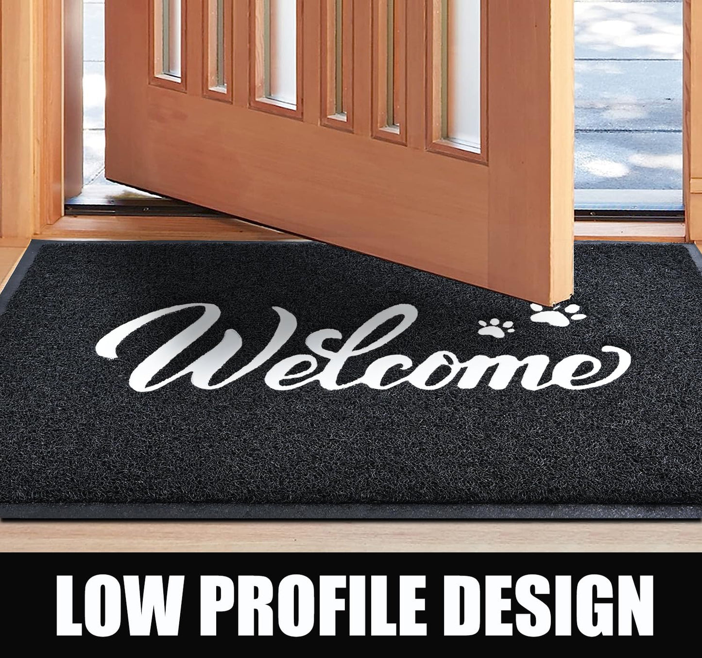 T.HENV Welcome Mat Outdoor, 30x17.5 Waterproof All-Season Front Door Mat Outside Entrance, All-Weather Quick Drying, Low Profile Doormat Indoor, Patio Porch Entryway Mats, Black-White