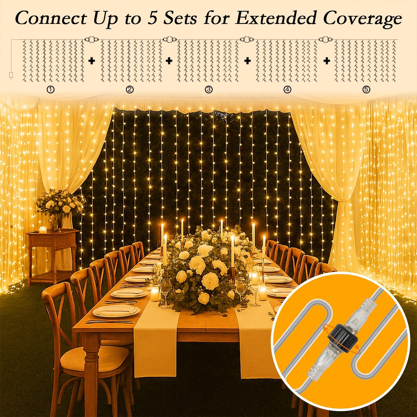 Soagrc 200 LED Curtain String Lights 9.8 * 6.6FT Plug in Fairy with Timer and 8 Modes, Waterproof Window Wall for Bedroom Wedding Party Indoor Outdoor Christmas Decor