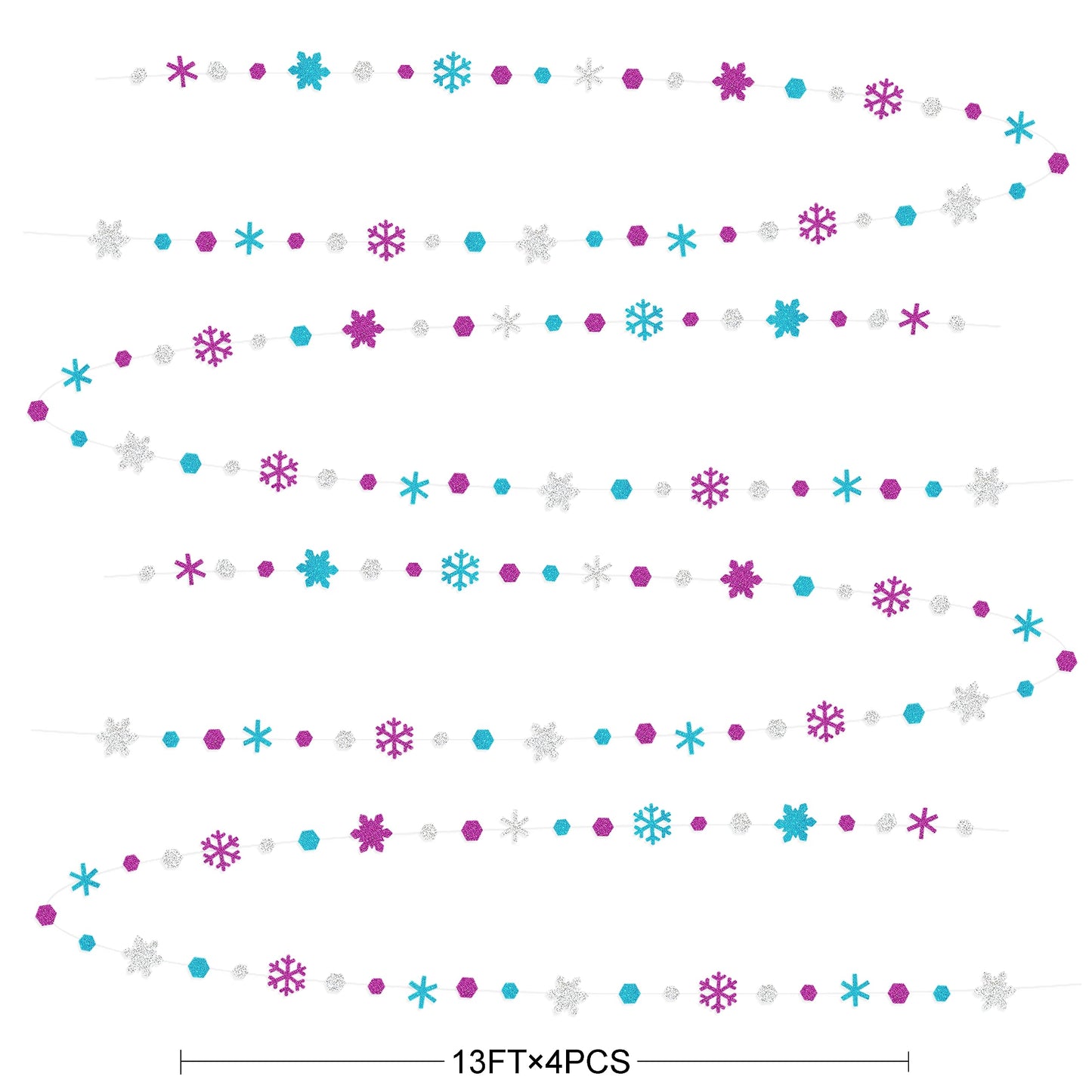 52 Ft Snowflakes Party Decorations Silver Purple Blue Glitter Paper Snowflakes Garland Streamer for Winter Wonderland Christmas Holiday Frozen Birthday Wedding Baby Shower Bridal Shower Party Supplies