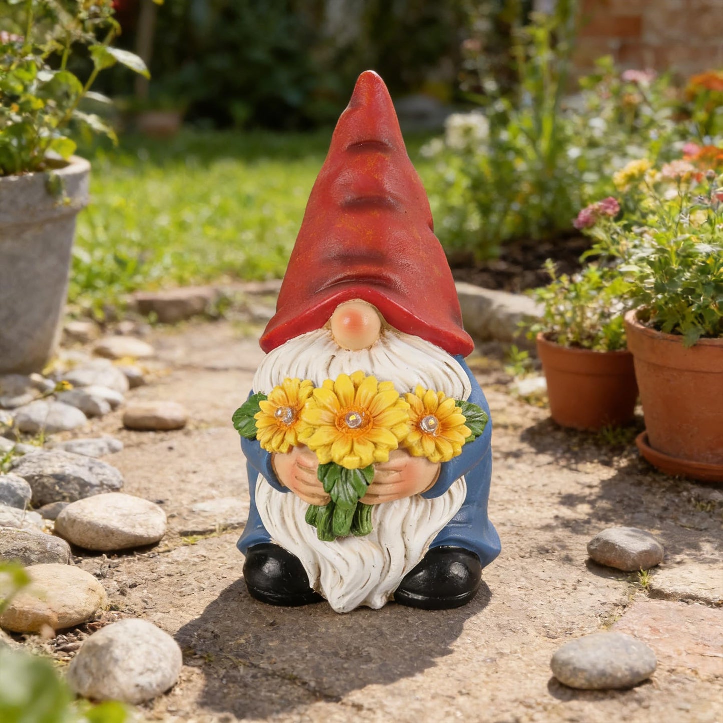 Dzpsoon Gnomes Solar Garden Decor Garden Statues Sunflower Gnome Figurines Birthday Gifts for Women Mothers Day Gifts for Mom Grandma Outdoor Decorations for Yard Lawn Patio