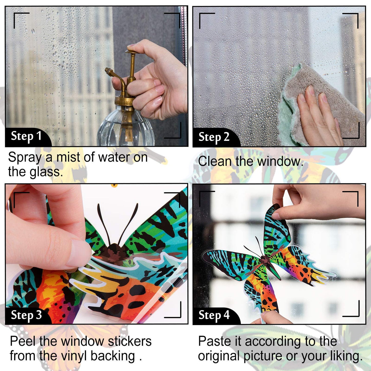 Whaline 24Pcs Colorful Butterfly Window Clings Double-Sided Anti-Collision Window Decals to Prevent Bird Strikes on Glass Non-Adhesive Static Butterfly Cling Stickers for Home Glass Door