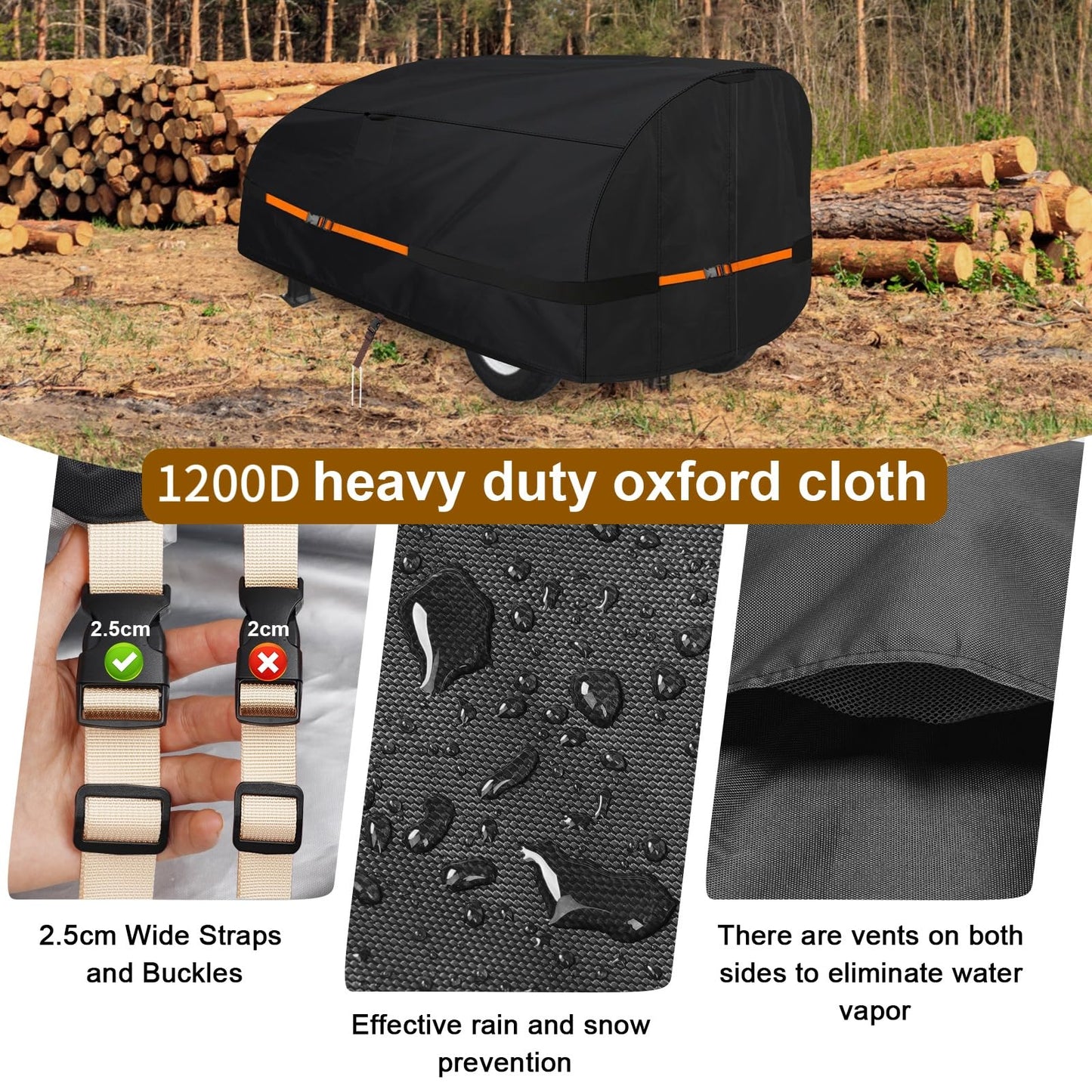 Goctoke Log Splitter Cover 1200D Heavy Duty Windproof for 15-60ton Electric Wood Splitter Cover All Weather Protection Log Splitter Accessories (94.5" L X 49.6" W X 41.7" H)