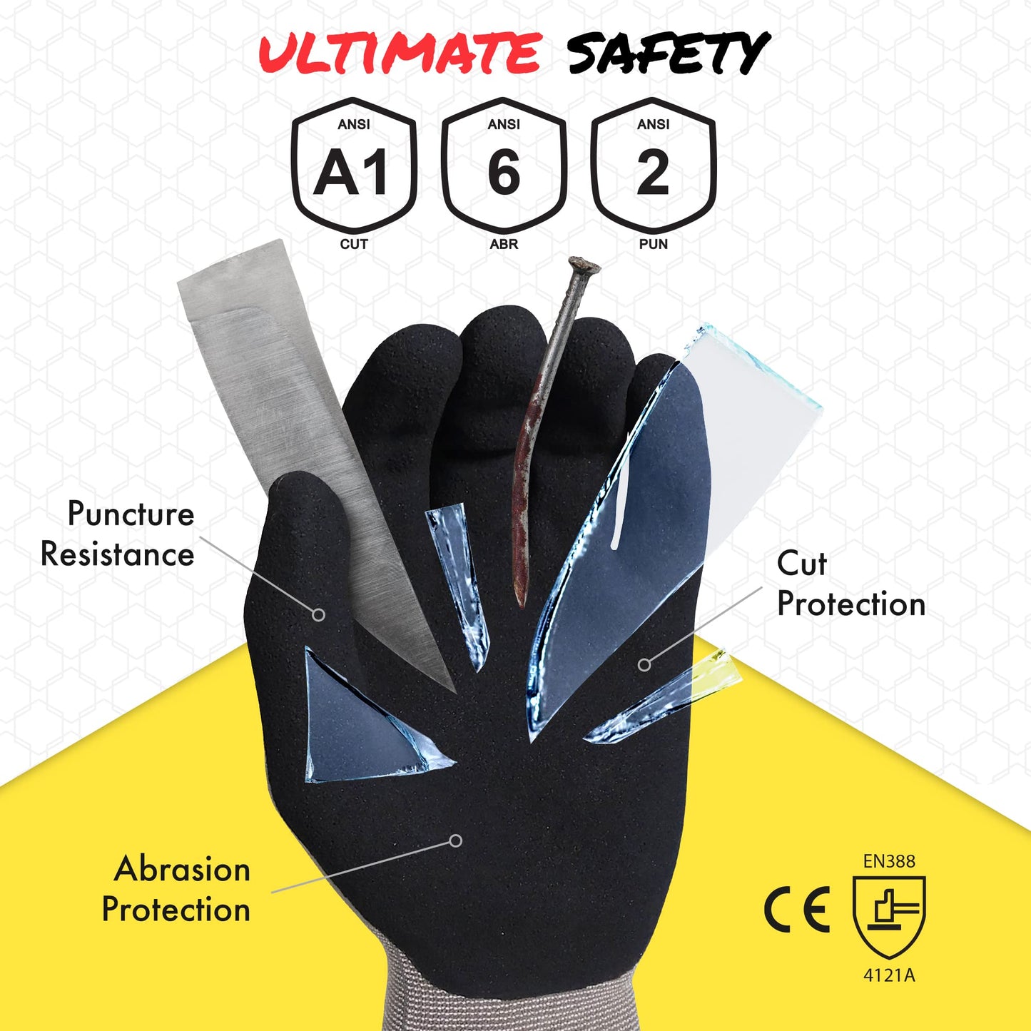 Quest Protective Apparel Cut Resistant Work Gloves (ANSI A1) – Lightweight Graphene Gloves for Gardening, DIY, Mechanical & General Handling – Breathable Grip Gloves for Men & Women – Large, Pack of 1