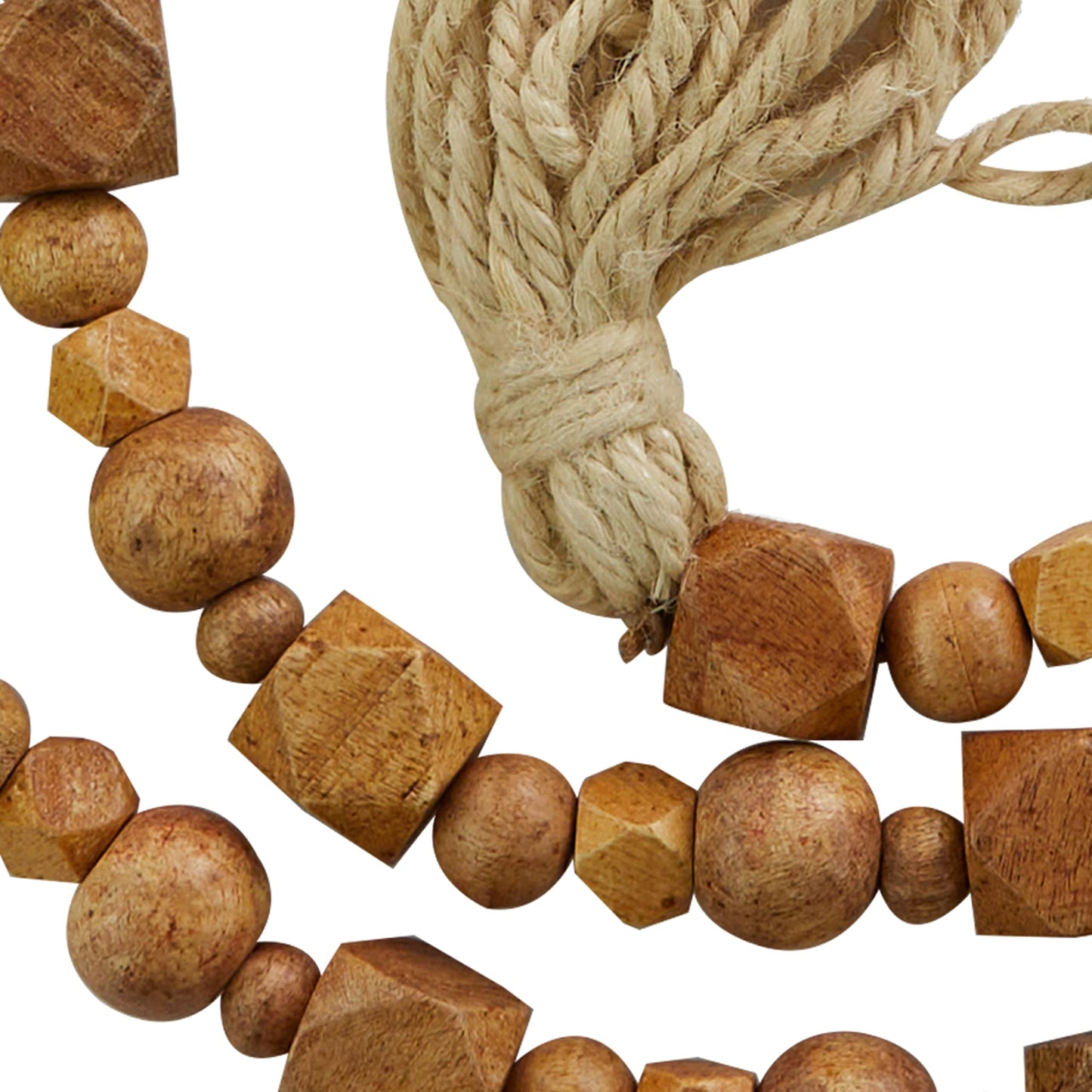 Deco 79 Mango Wood Handmade Hexagon Carved Geometric Long Garland with Tassel, 80" x 1" x 1", Brown