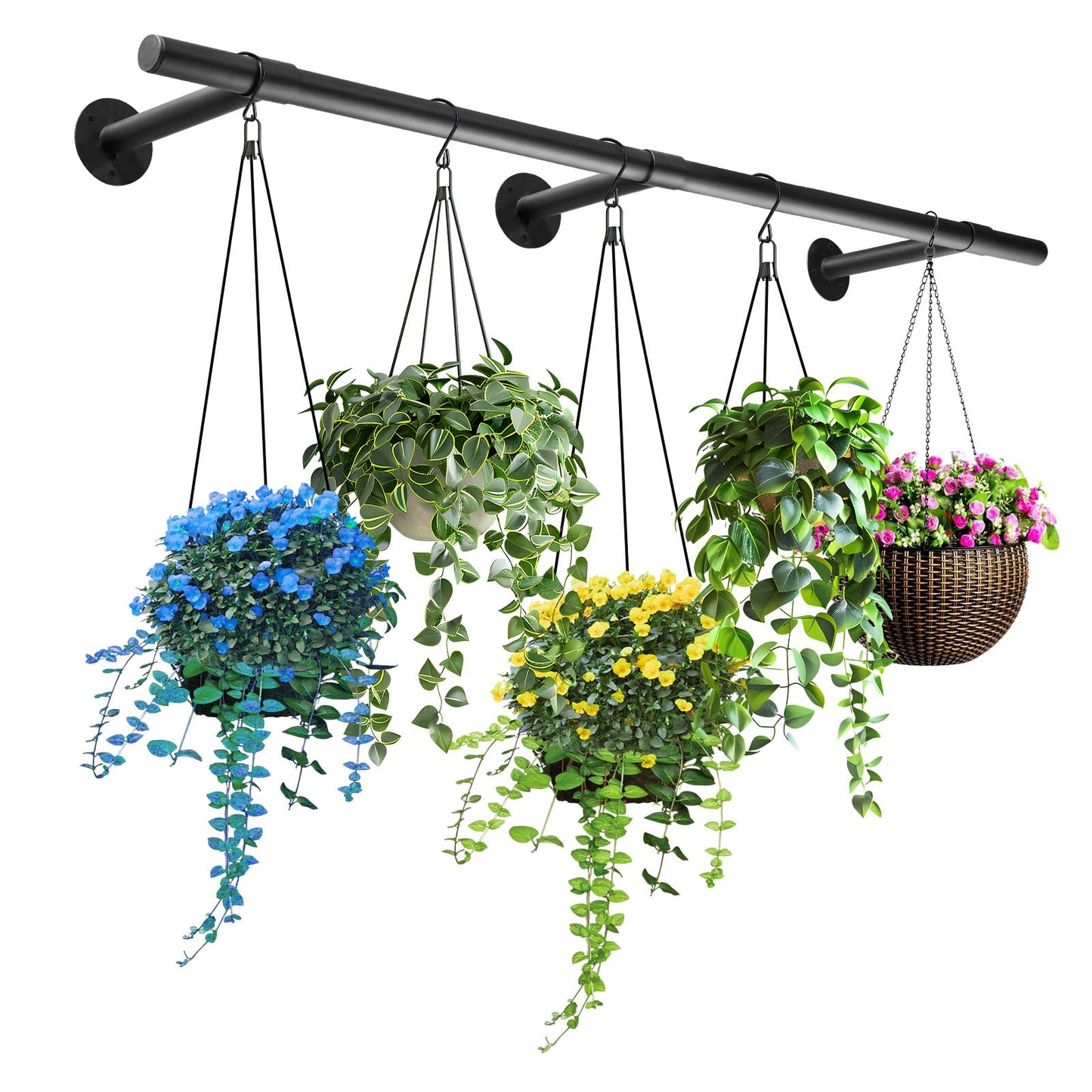 Hanging Planters Rod – Plant Hanger Indoor for Window Ceiling, Hanging Plant Shelf for Wall Planter House Plants, Plant Shelves Metal Holder Bar 63In (Pots, plants, chains not included)