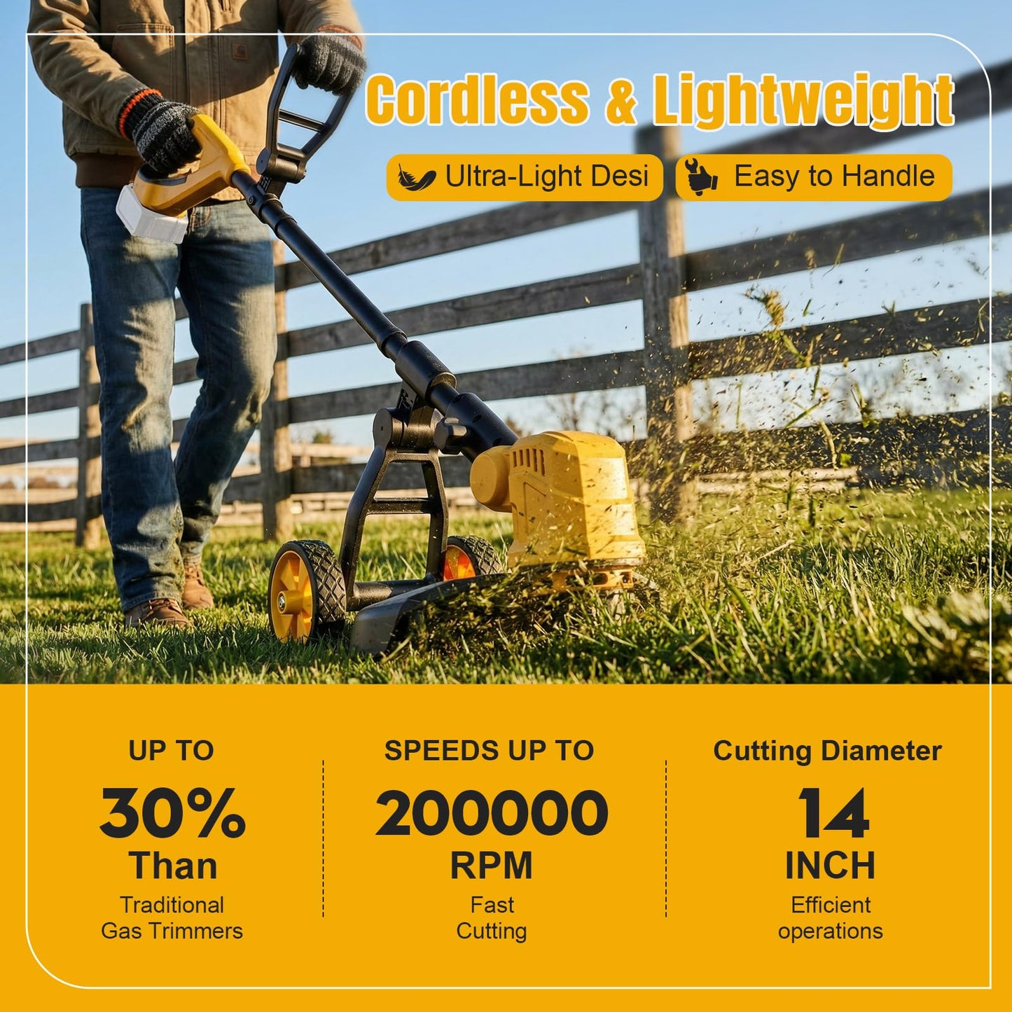 Cordless String Trimmer & Lawn Edger for Dewalt 20V Battery (NO Battery), 14" Electric Weed Eater and Edger Battery Powered, 3 in 1 Lawn Tool Wheeled with 8 Pcs Grass Cutter Spool Line for Yard Garden